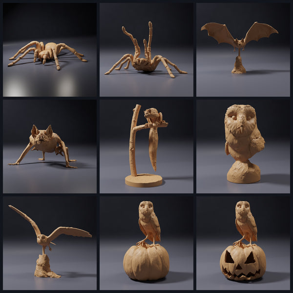 Collage met dierenfiguren van Animal Den Miniatures: Spooky Animals, release 26_10.