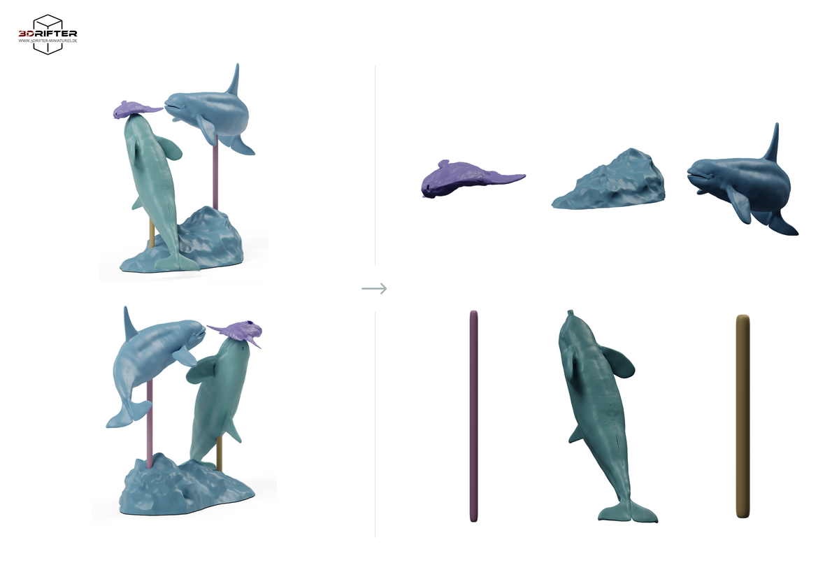 Productfoto dierfiguur Animal Den Miniatures 2: zeedieren: maanvis en orka’s (26_09_07)