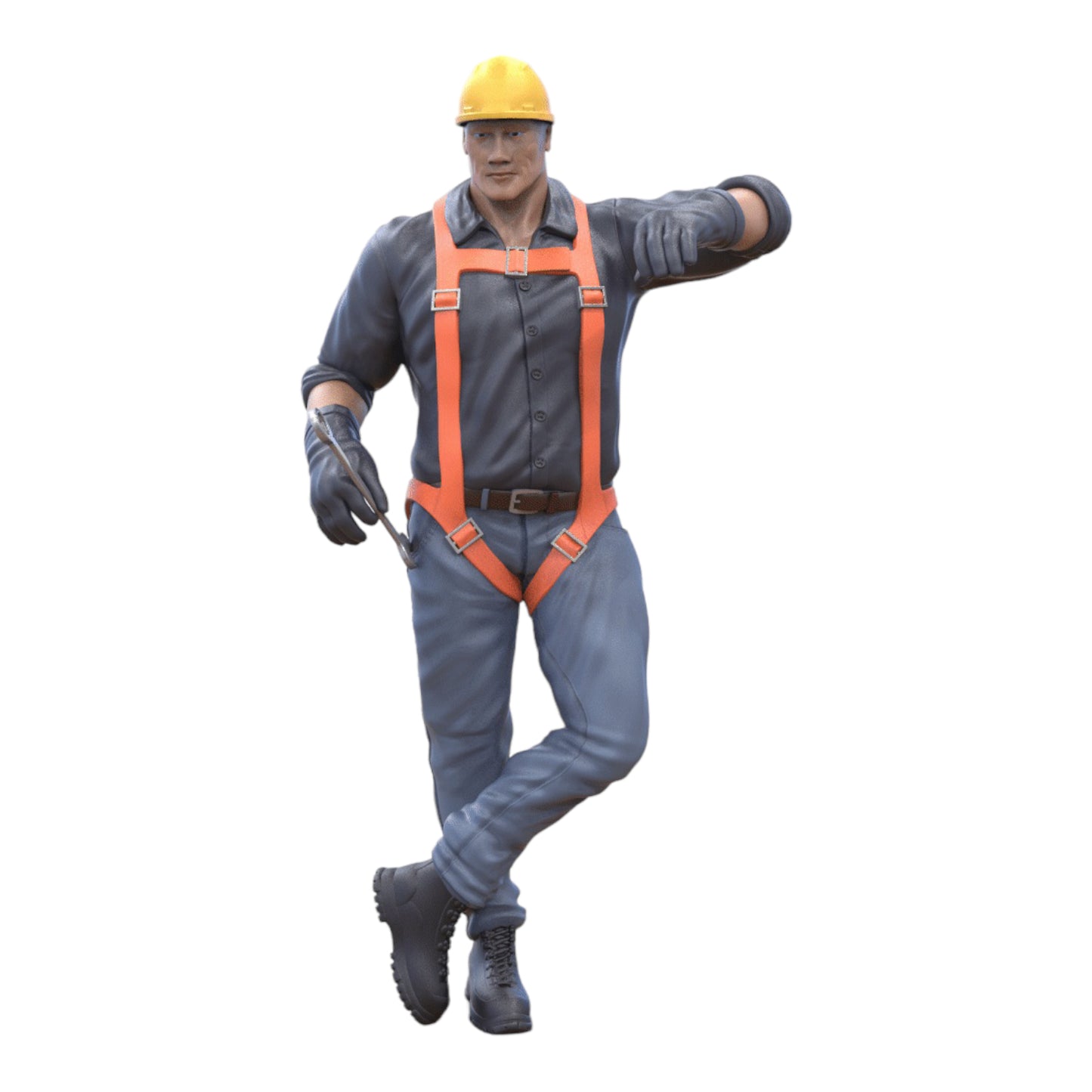 Productfoto diorama en modelbouw miniatuur figuur: bouwvakker leunend