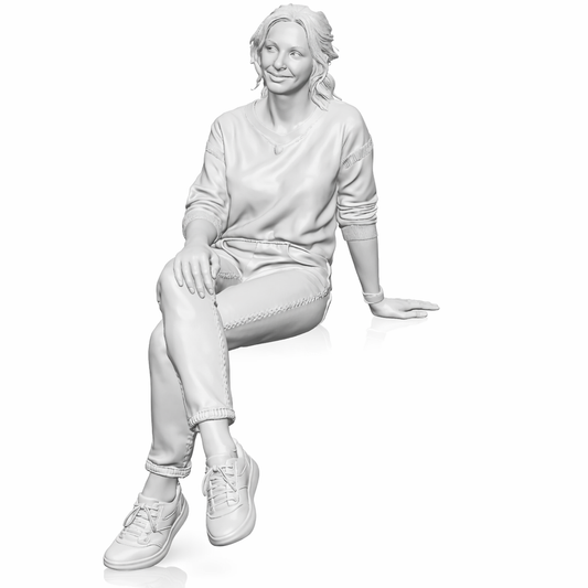 Diorama Modellbau Produktfoto 0: Sitzende Figur: Frau mit gekreuzten Beinen & abgestützter Hand (B009)