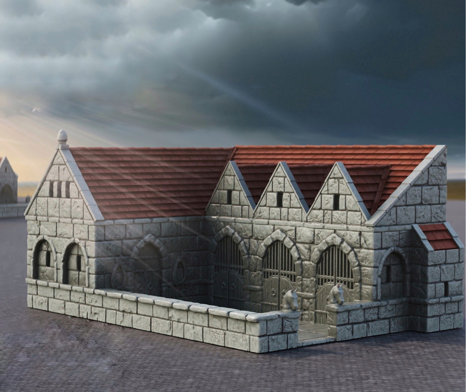 Productfoto Tabletop 28mm The Printing Goes Ever On (TPGEO) 0: Stallingen Ivory City - Gebouw Koninkrijk Gonthan - Stallen Tabletop Terrein
