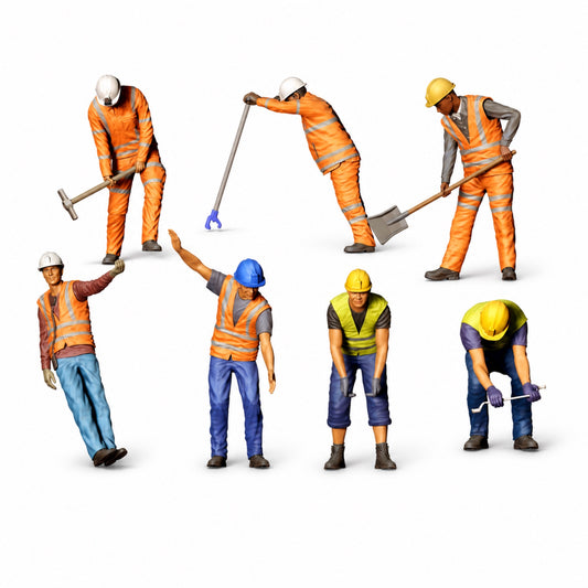 Diorama modelbouw productfoto 7: dioramafiguren-set: spoorwerkers en spooronderhoud figuren-set (nr. S44) - 7 figuren