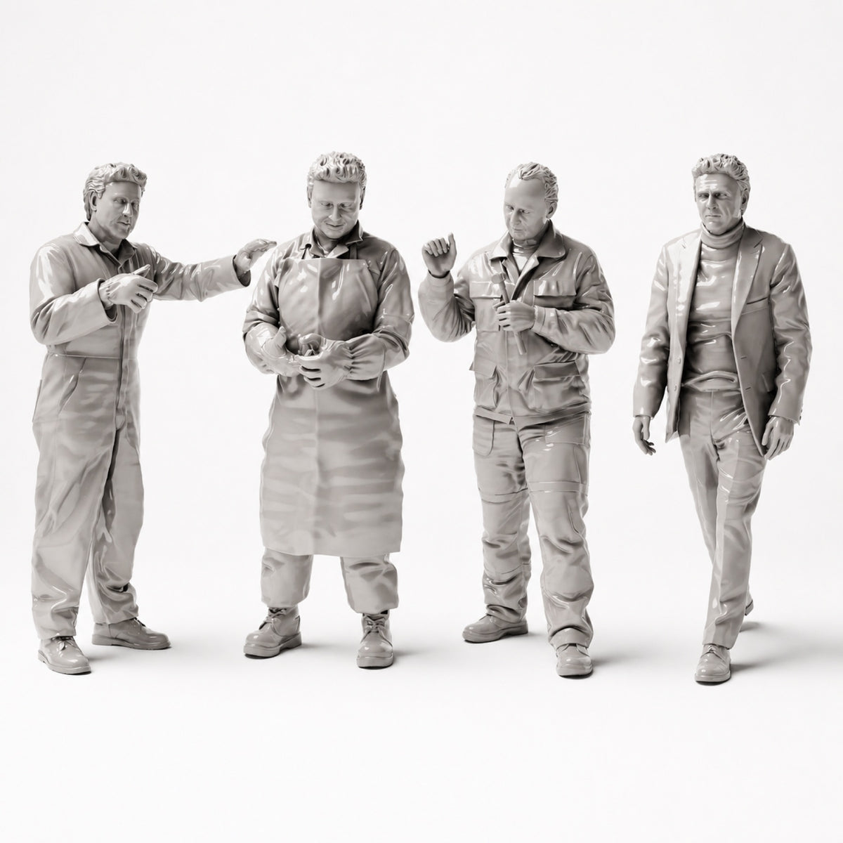 Diorama modelbouw productfoto 0: Diorama figuren-set: autospuiterij en carrosseriewerkplaats figuren-set (nr. S48) - 4 figuren