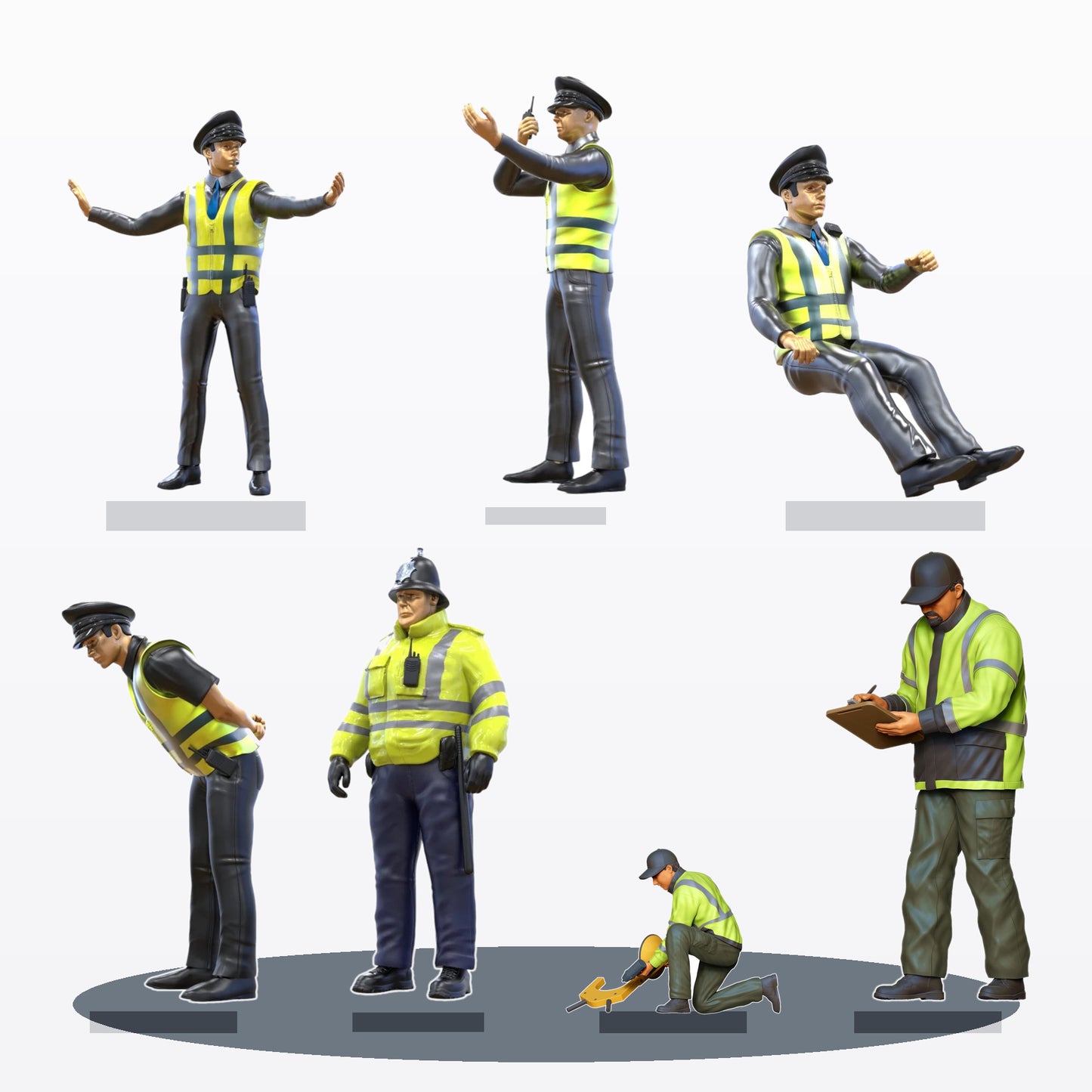 Diorama-modelbouw productfoto 1: Diorama figurenset: verkeerspolitie en wegcontrole (nr. S96)