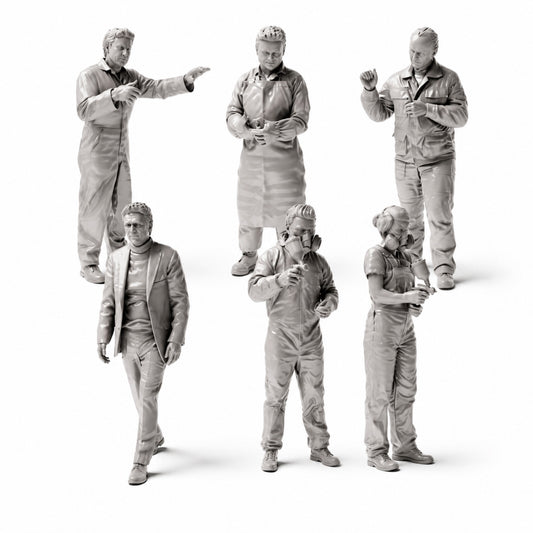 Diorama modelbouw productfoto 1: Diorama figuren-set: autospuiterij en carrosseriewerkplaats figuren-set (nr. S48) - 6 figuren