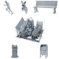 Diorama Modellbau Produktfoto 0: Diorama Figuren Set: Läuferin mit Hund, Parkbank und Stadtzubehör (h0_40)