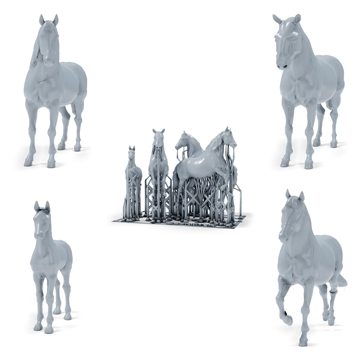 Dioramamodelbouw productfoto 0: dioramaminiatuur paarden: drie paarden en een veulen (h0_54)