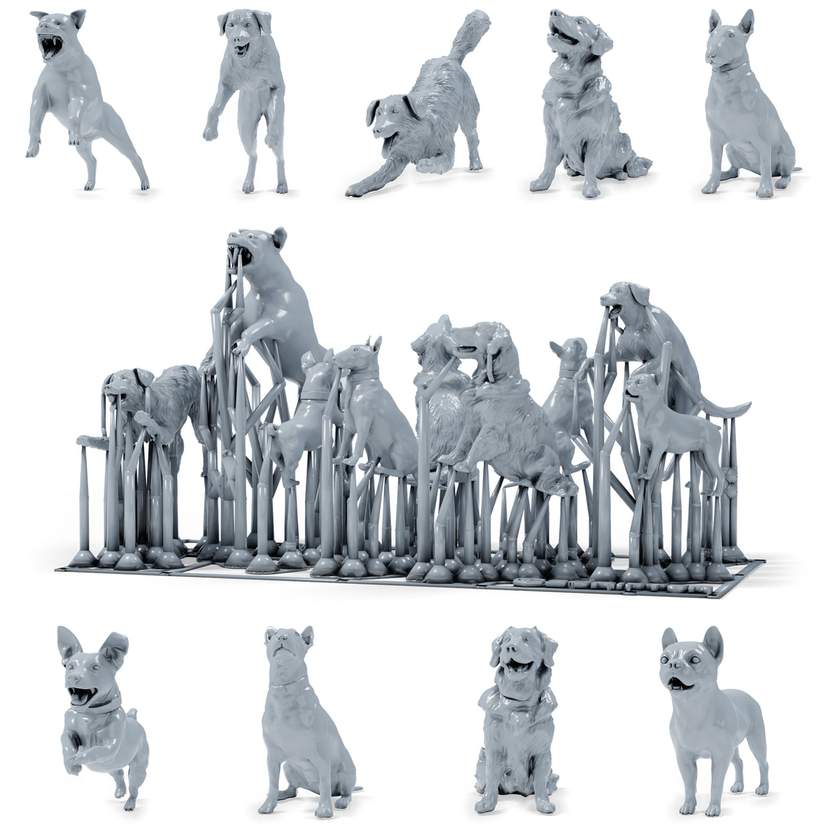 Dioramamodelbouw productfoto 0: dioramaminiatuur honden: negen honden van verschillende rassen en in verschillende poses (h0_52)