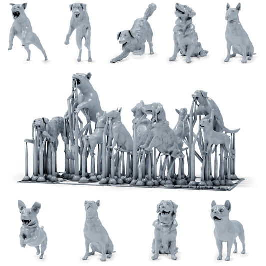 Dioramamodelbouw productfoto 0: dioramaminiatuur honden: negen honden van verschillende rassen en in verschillende poses (h0_52)