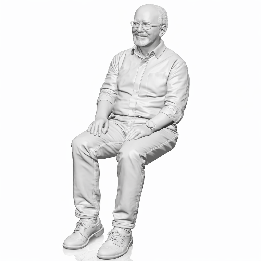 Diorama Modellbau Produktfoto 0: Sitzende Figur: Mann in Alltagskleidung, Hände auf Oberschenkeln (B010)