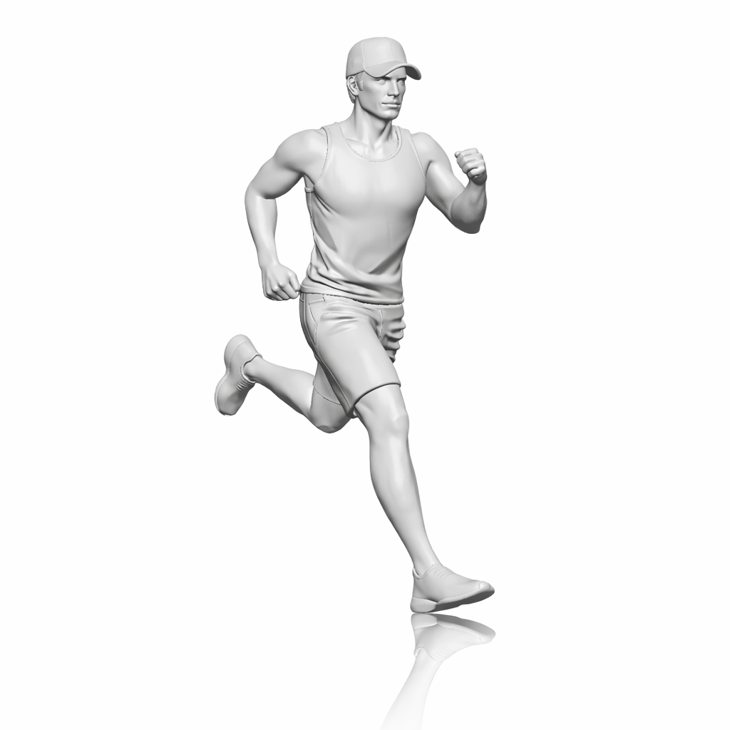 Diorama Modellbau Produktfoto 0: Laufende Figur: Mann mit Basecap, Tanktop, kurzen Hosen & Laufschuhen (B011)