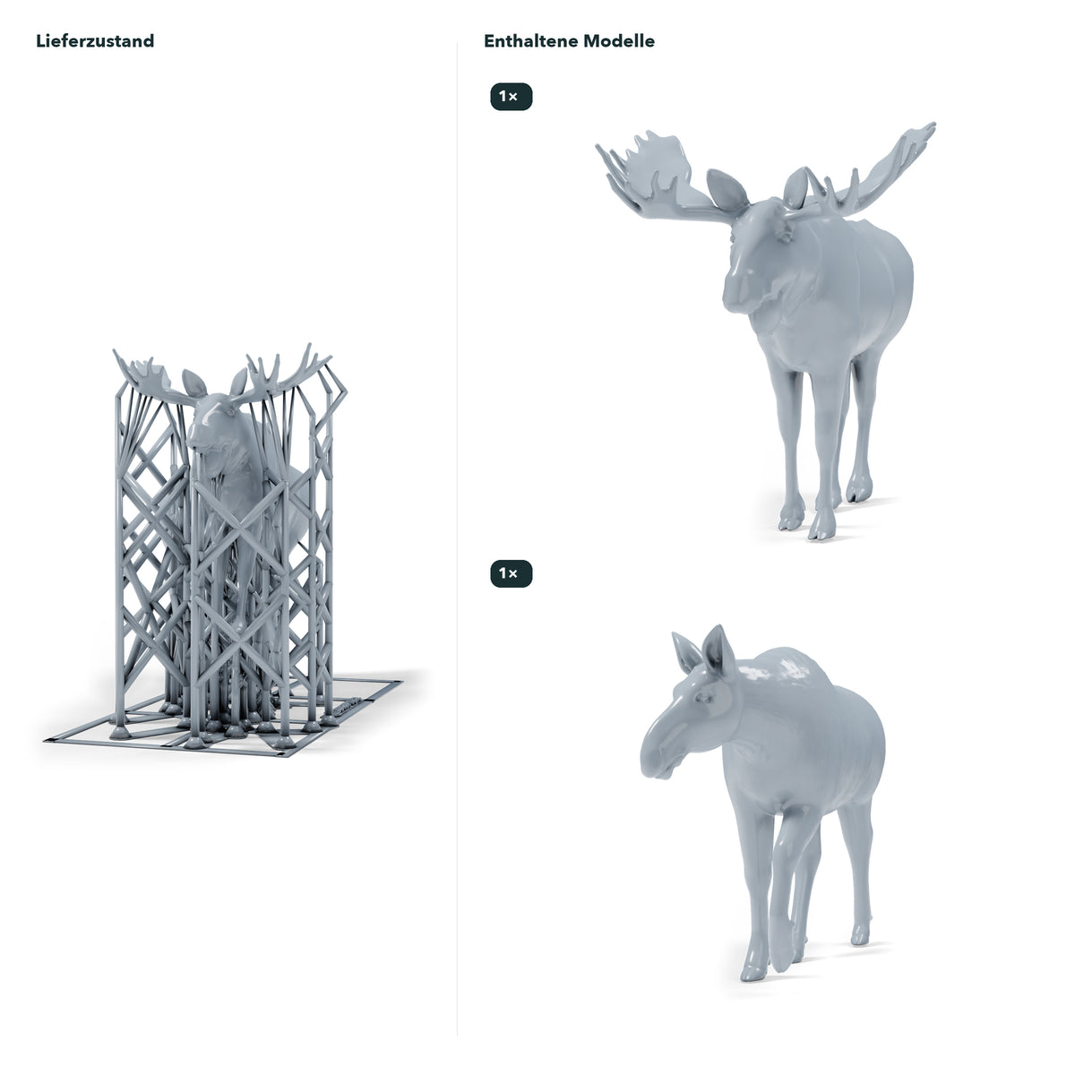 Diorama modelbouw productfoto 1: dioramaminiaturen wilde dieren: elandstier en elandkoe (h0_48)
