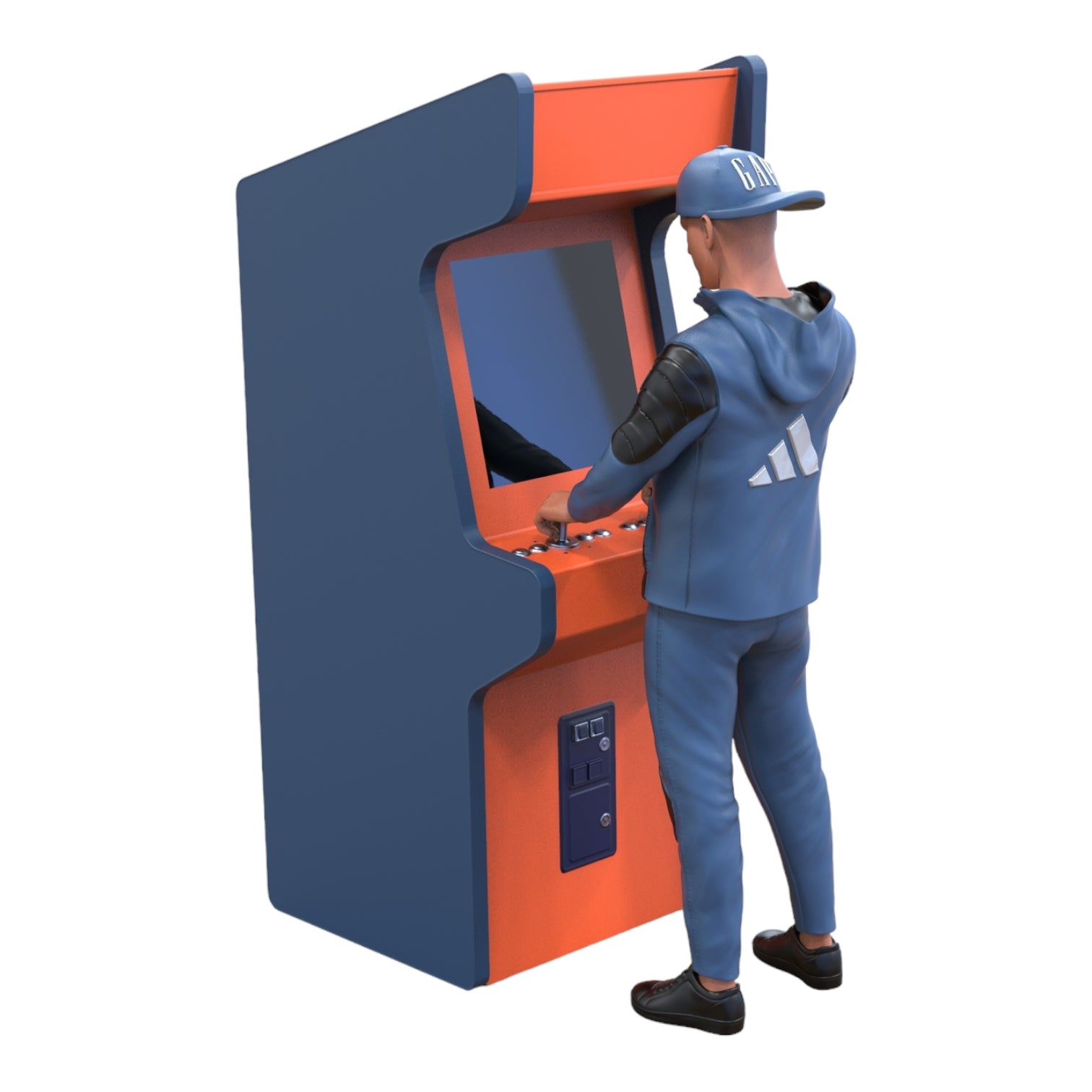 Productfoto diorama en modelbouw miniatuurfiguur: man aan de gokkast