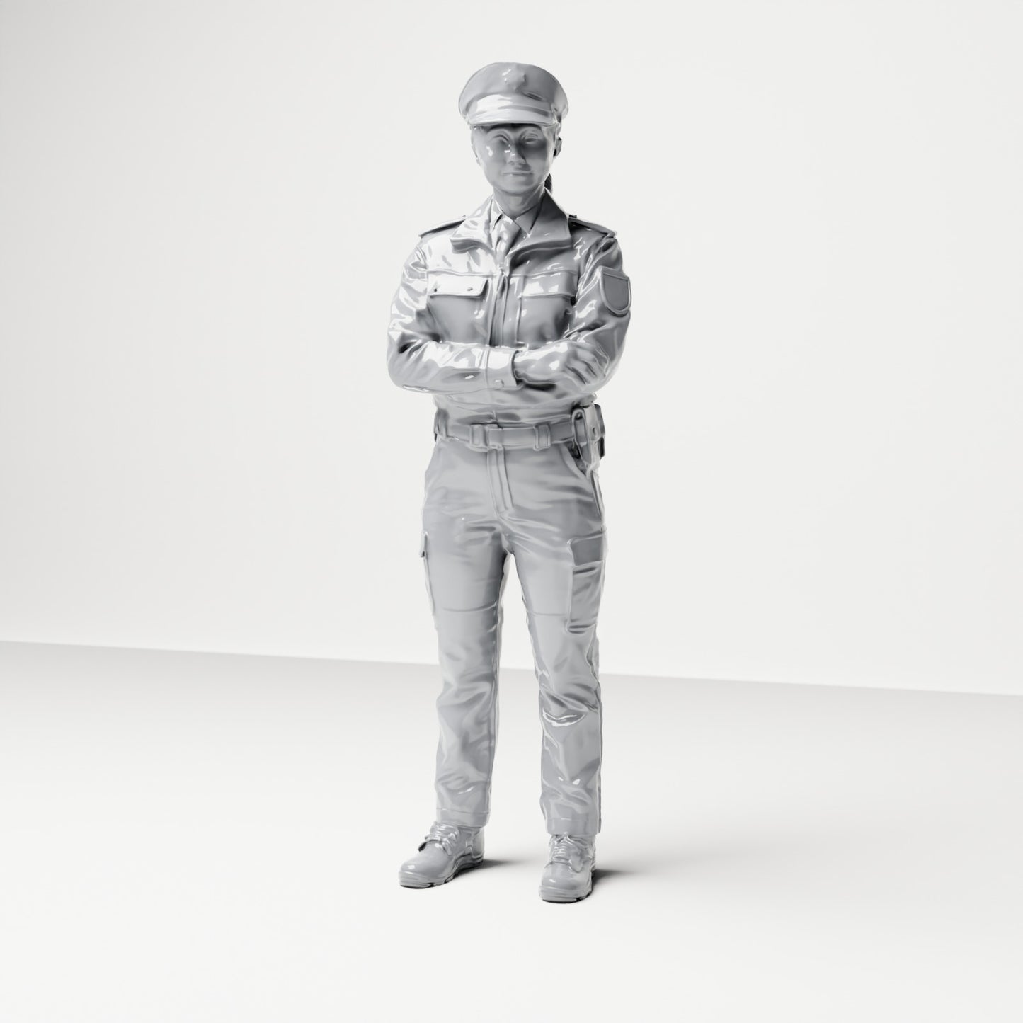Diorama modelbouw productfoto 0: Staande figuur: Politieagent met dienstpet & gekruiste armen (B021)