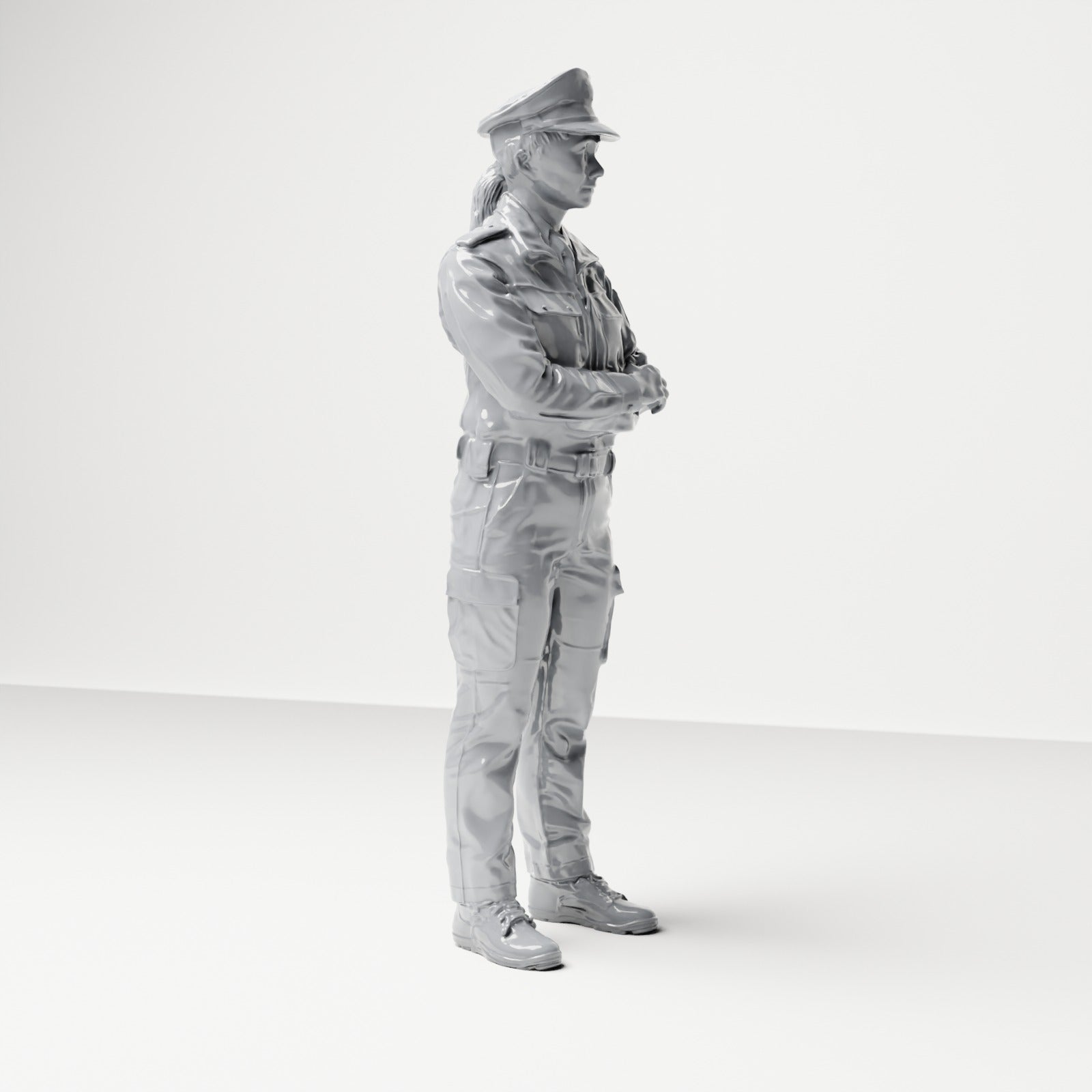 Diorama modelbouw productfoto 3: Staande figuur: Politieman met dienstpet en gekruiste armen (B021)