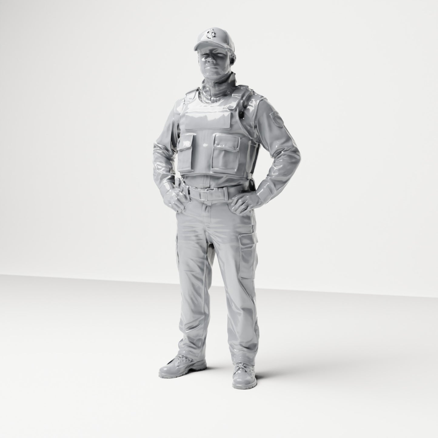 Diorama modelbouw productfoto 0: Staande figuur: Politieagent met pet en kogelwerend vest (B022)