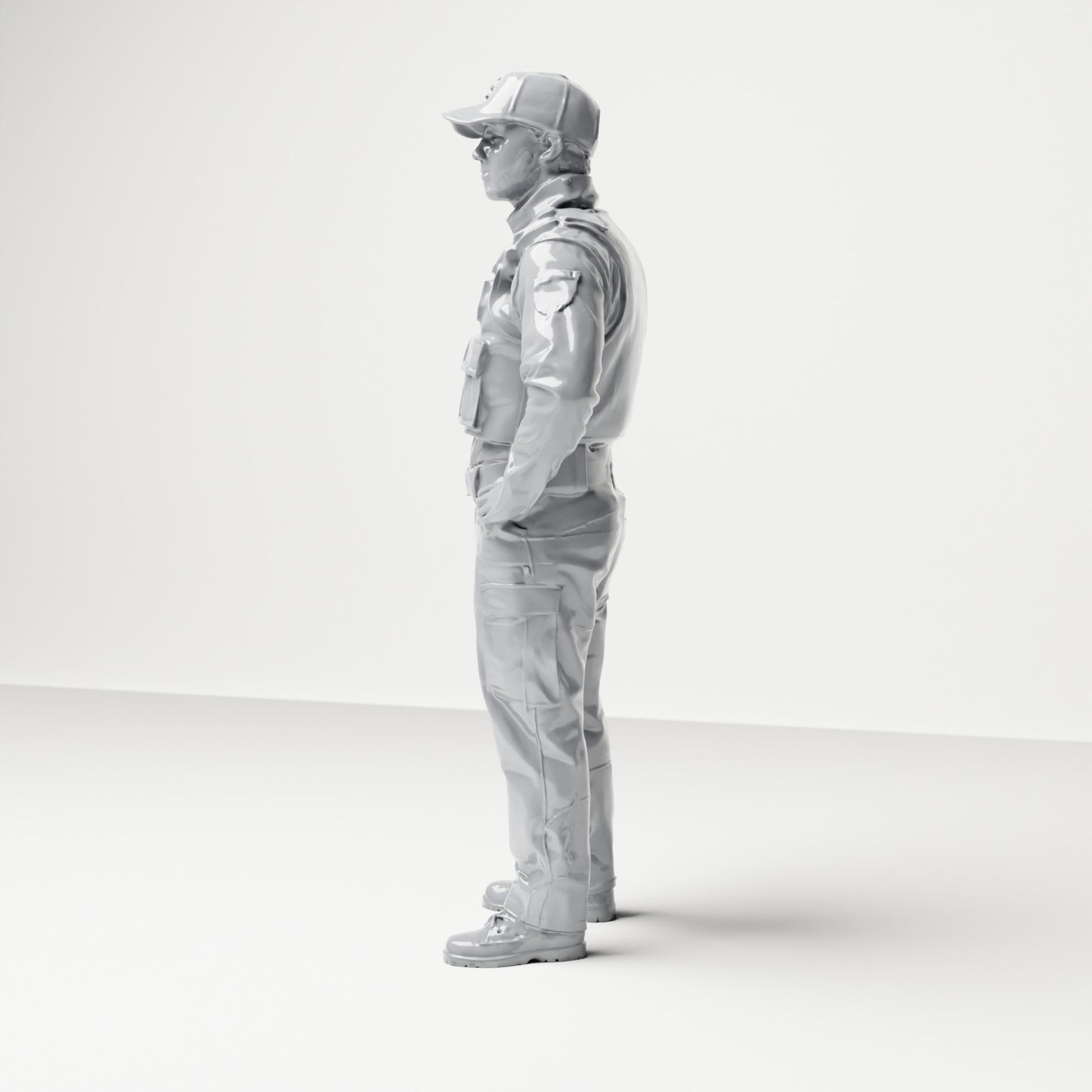 Diorama modelbouw productfoto 1: Staande figuur: Politieagent met pet en kogelwerend vest (B022)