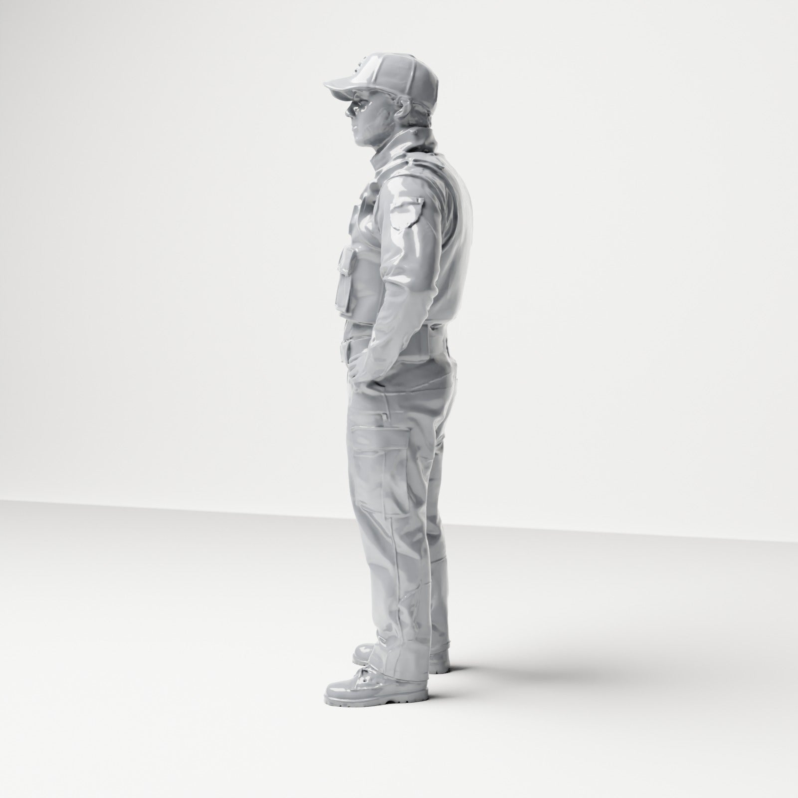 Diorama modelbouw productfoto 1: Staande figuur: Politieagent met pet en kogelwerend vest (B022)