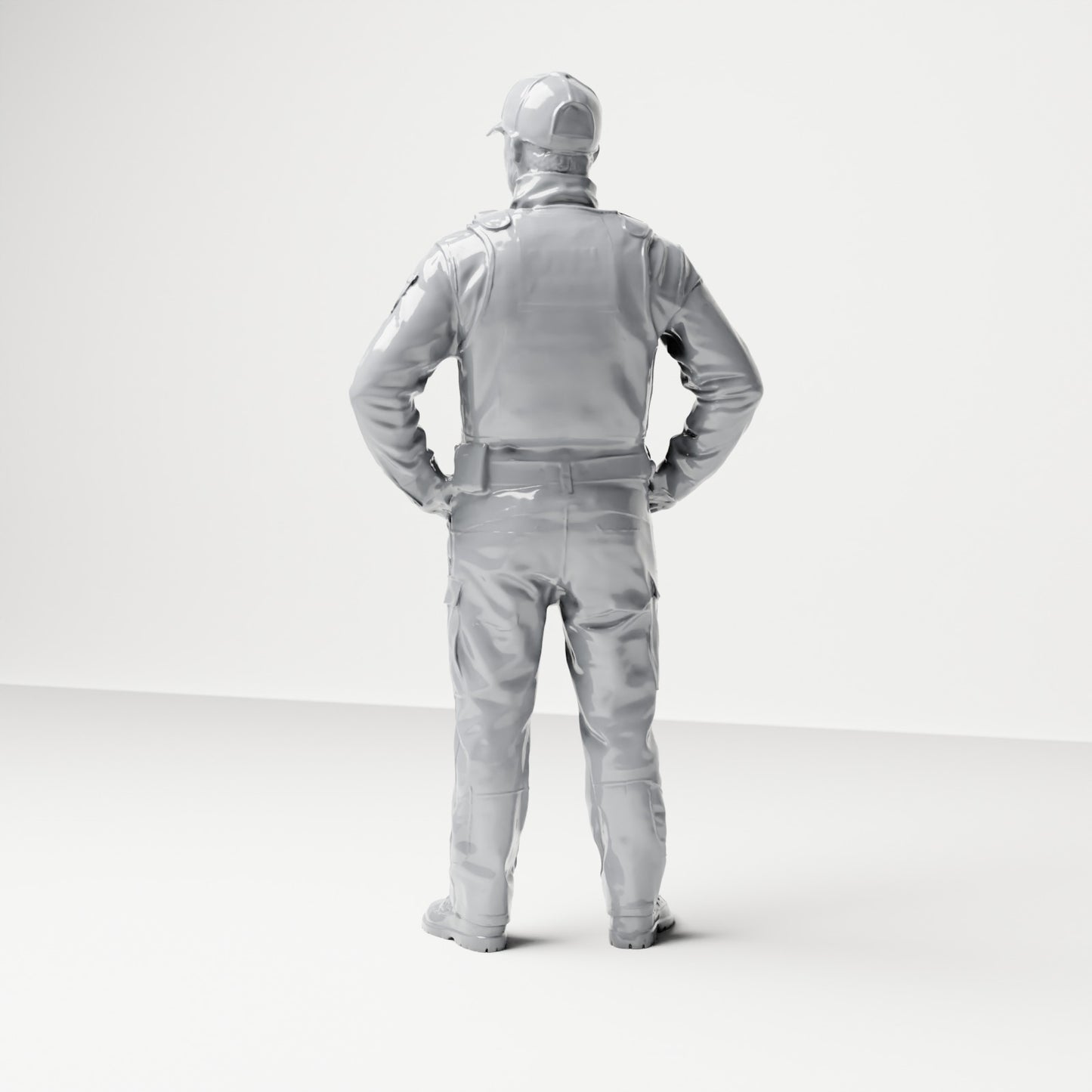 Diorama modelbouw productfoto 2: Staande figuur: Politieagent met pet & kogelwerend vest (B022)