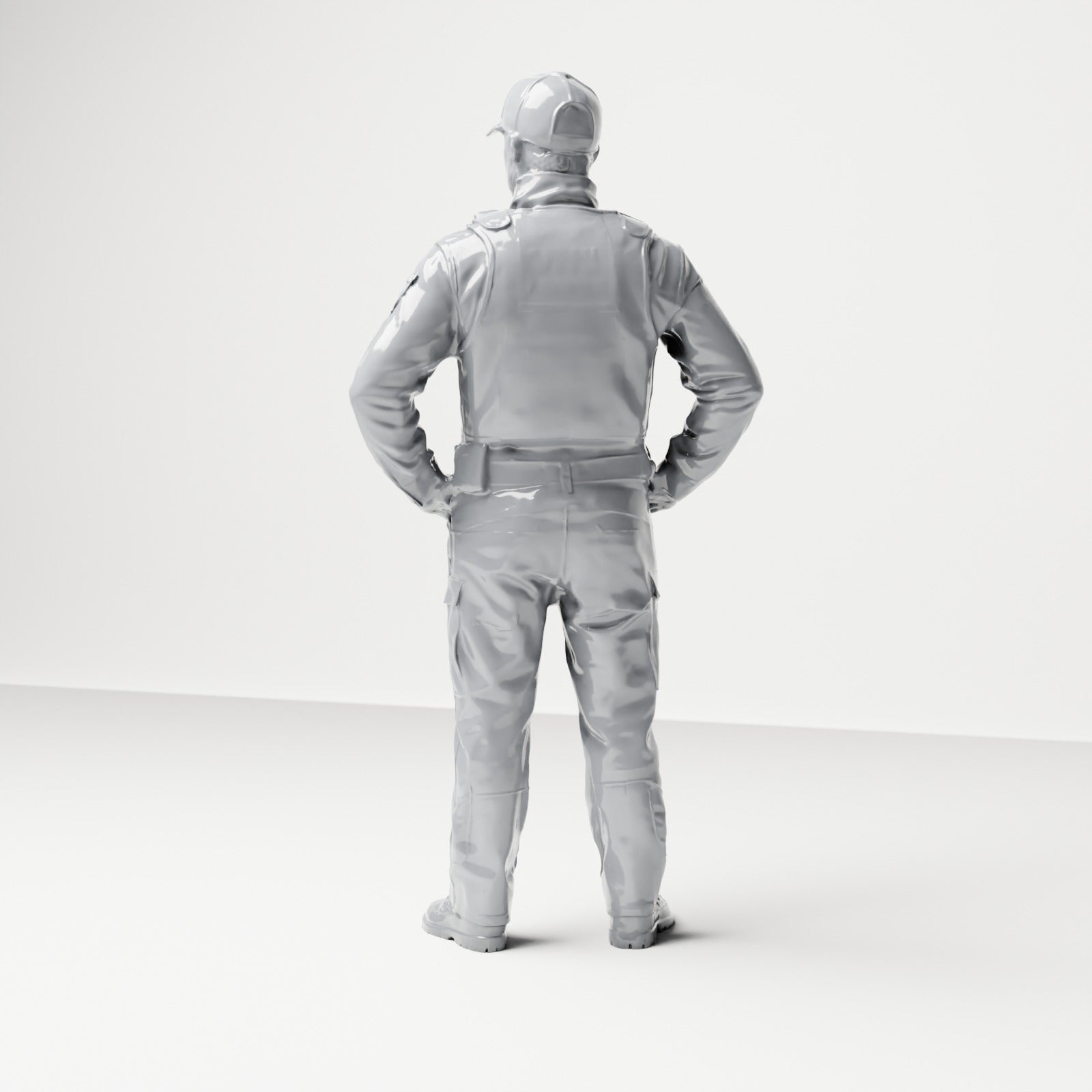 Diorama modelbouw productfoto 2: Staande figuur: Politieagent met pet & kogelwerend vest (B022)