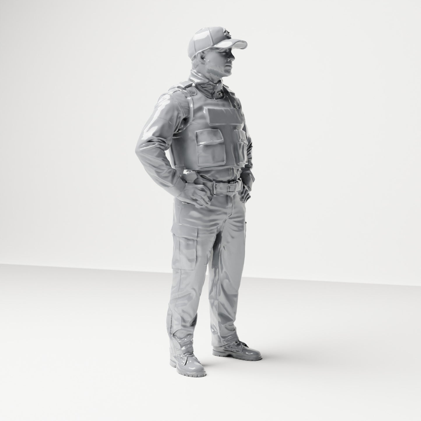 Diorama modelbouw productfoto 3: Staande figuur: Politieagent met pet & kogelwerend vest (B022)