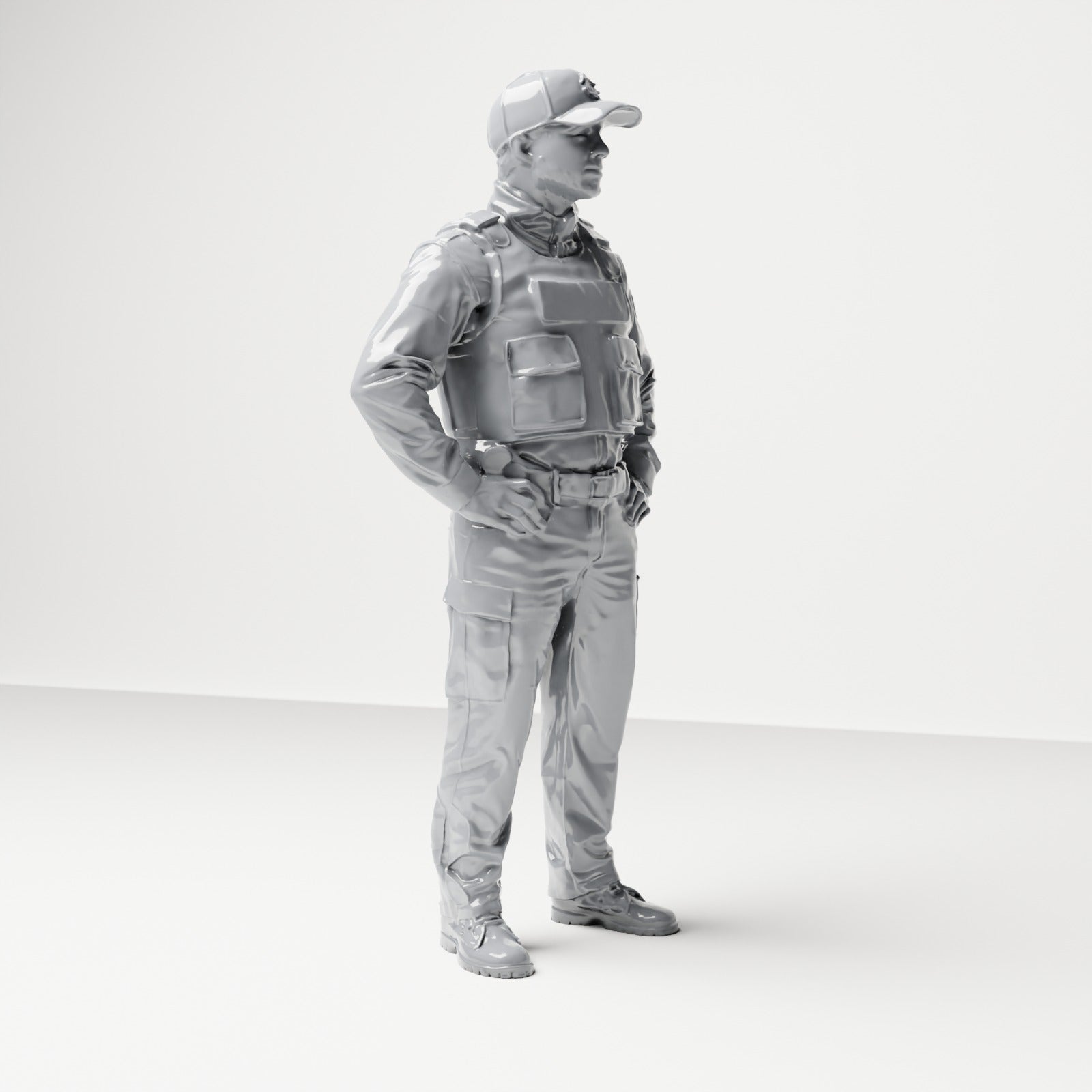 Diorama modelbouw productfoto 3: Staande figuur: Politieagent met pet & kogelwerend vest (B022)