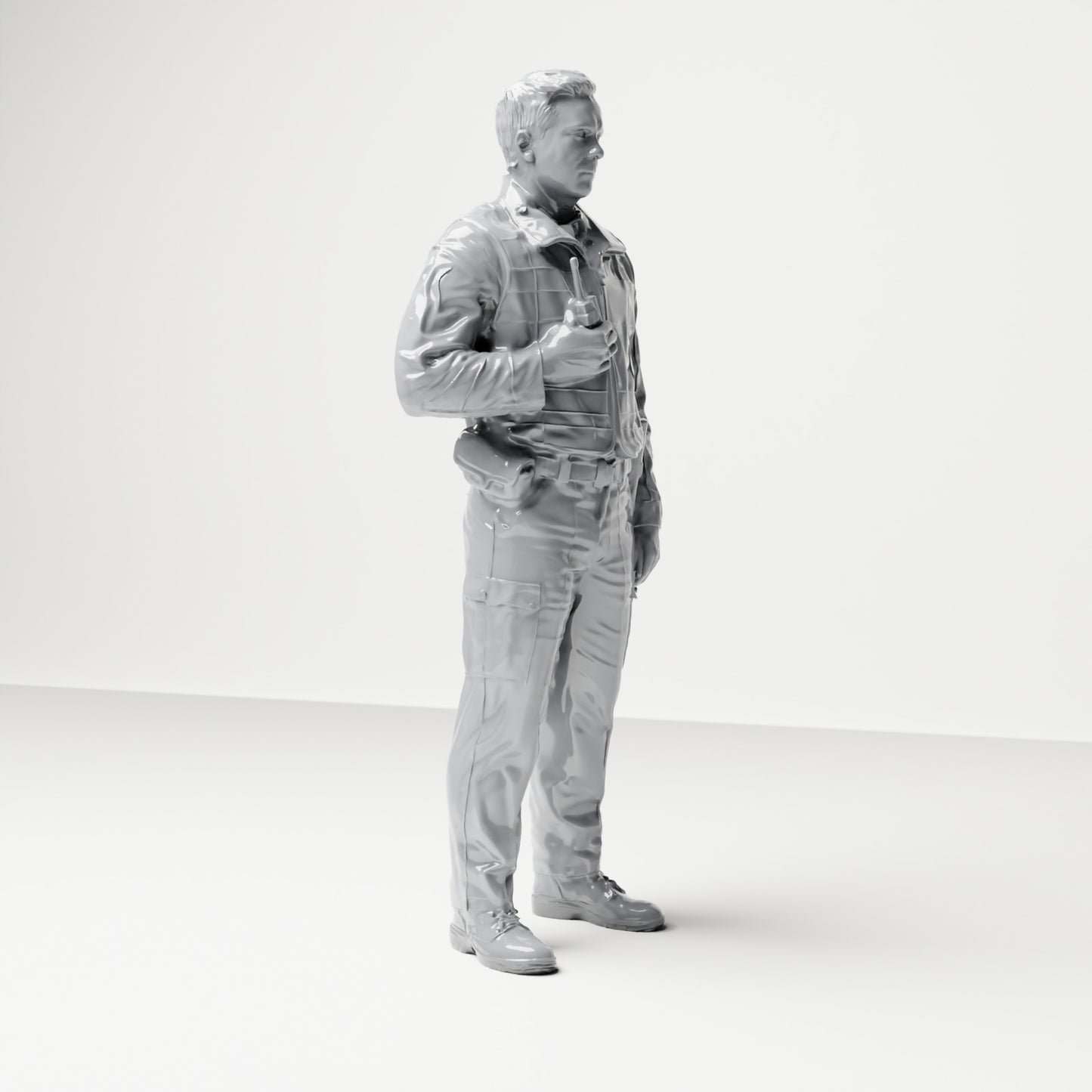 Diorama modelbouw productfoto 3: Staande figuur: Politieagent met radio, tactisch vest & uitrustingsriem (B023)