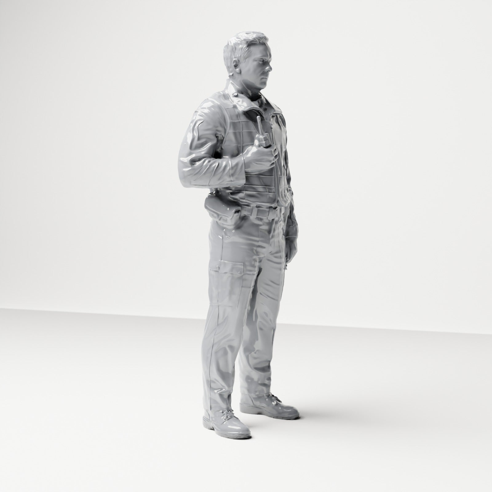 Diorama modelbouw productfoto 3: Staande figuur: Politieagent met radio, tactisch vest & uitrustingsriem (B023)