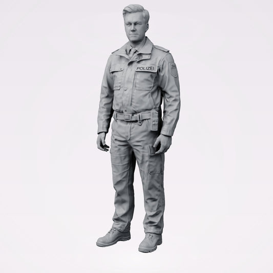 Diorama modelbouw productfoto 0: Staande figuur: Politieagent/e in moderne Duitse uniform met POLIZEI-opschrift (B025)