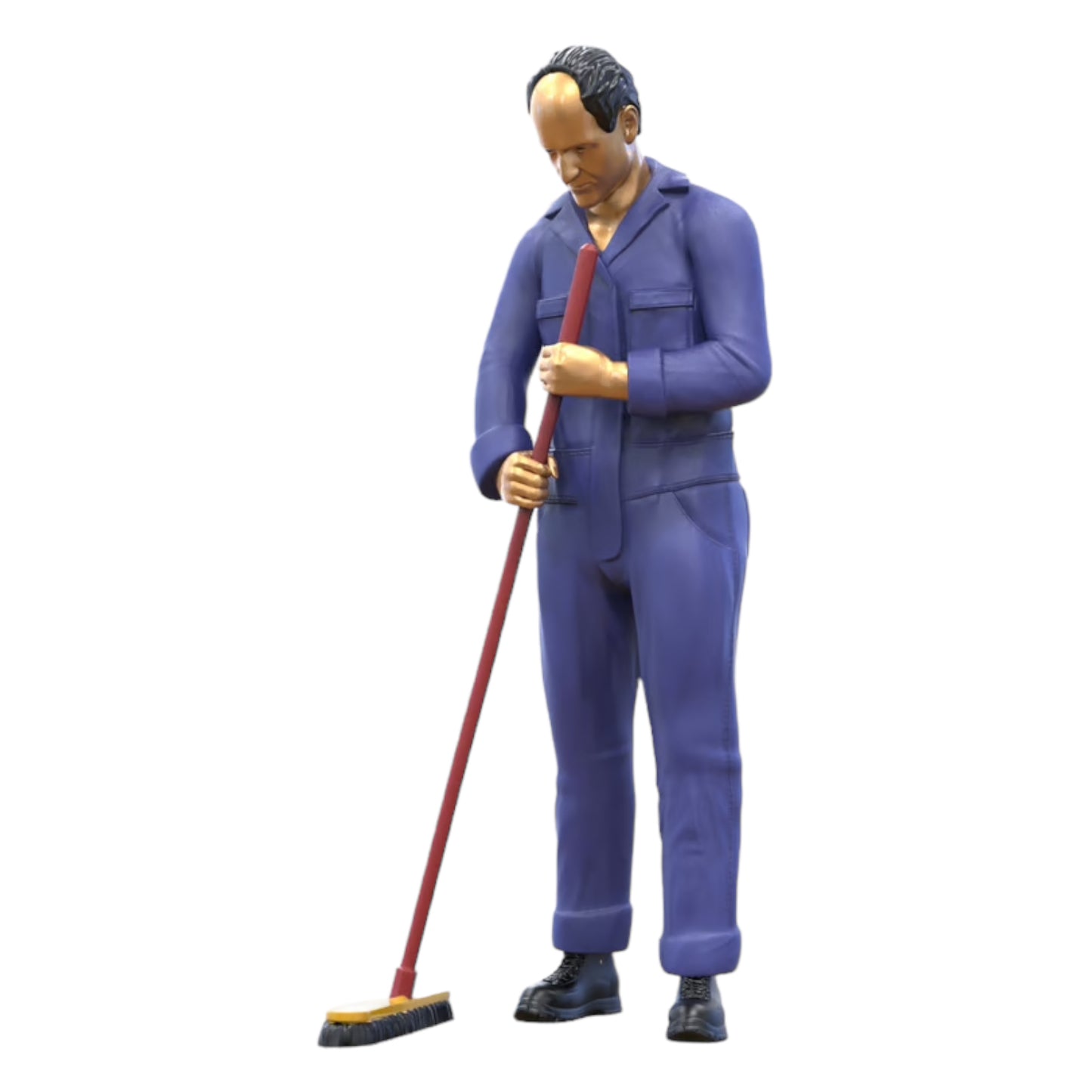 Productfoto 0: Huismeester of schoonmaker: man met bezem in overall