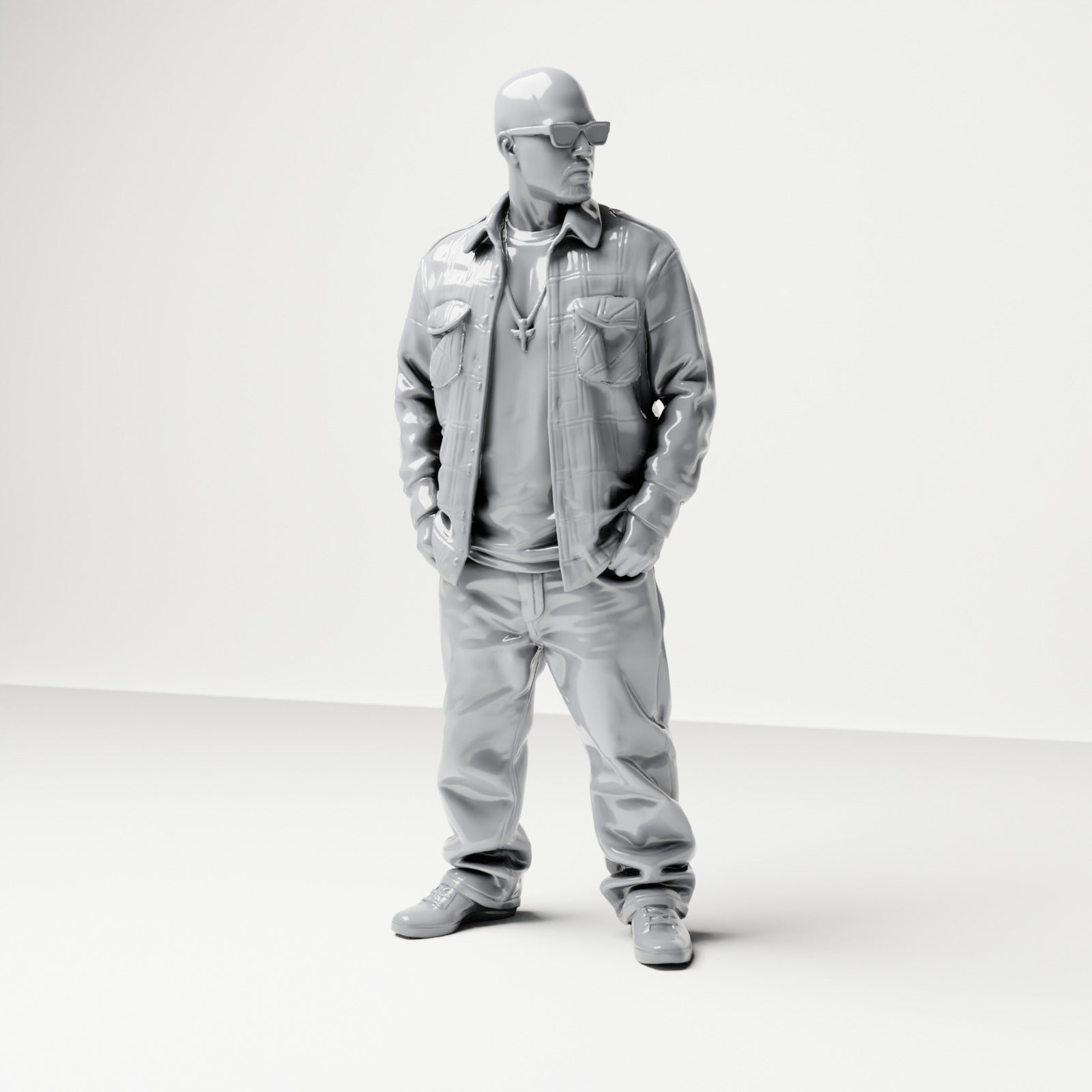 Diorama modelbouw productfoto 0: Staande figuur: Man in straatkleding met handen in zijn zakken (B027)