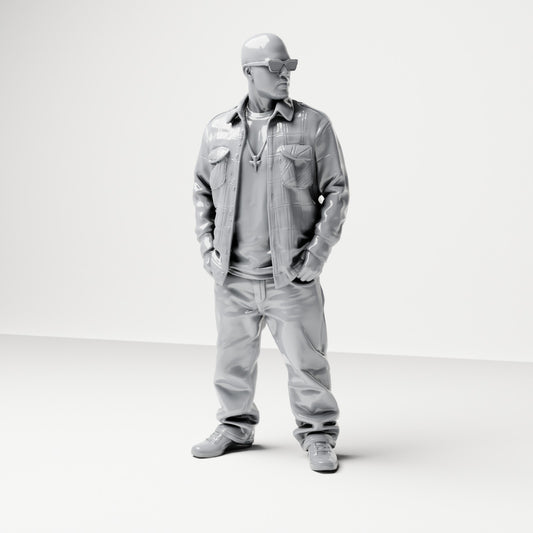 Diorama modelbouw productfoto 0: Staande figuur: Man in straatkleding met handen in zijn zakken (B027)