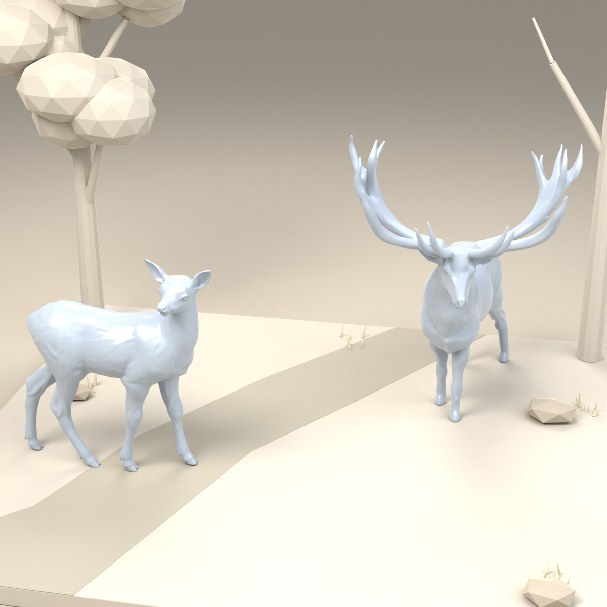 Diorama modelbouw productfoto 2: dioramaminiatuur wilde dieren: hert en hinde (h0_47)