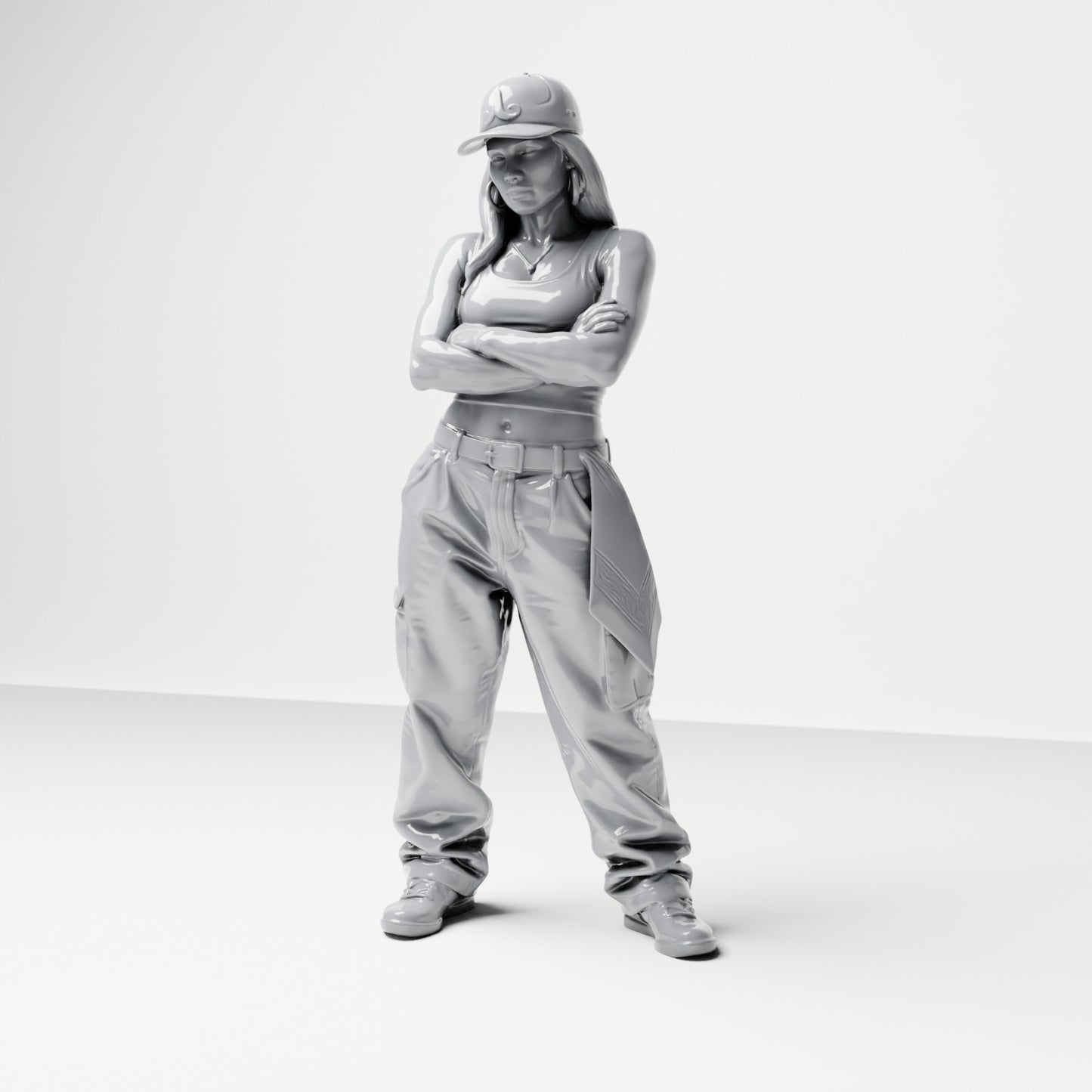 Diorama modelbouw productfoto 0: Staande figuur: Persoon met pet, korte top, wijde broek & sneakers, armen gekruist (B033)