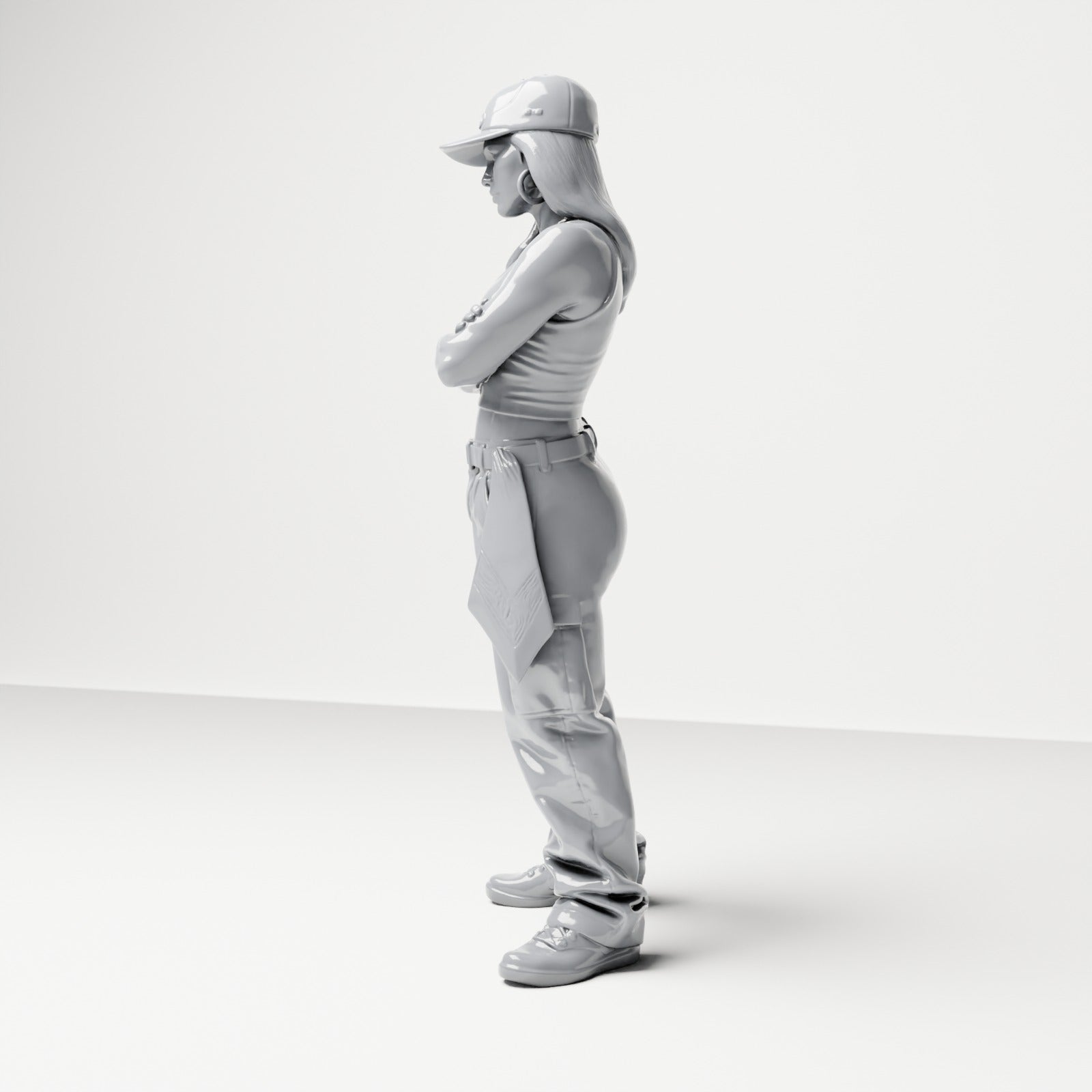 Diorama modelbouw productfoto 1: Staande figuur: Persoon met pet, korte top, wijde broek & sneakers, armen gekruist (B033)