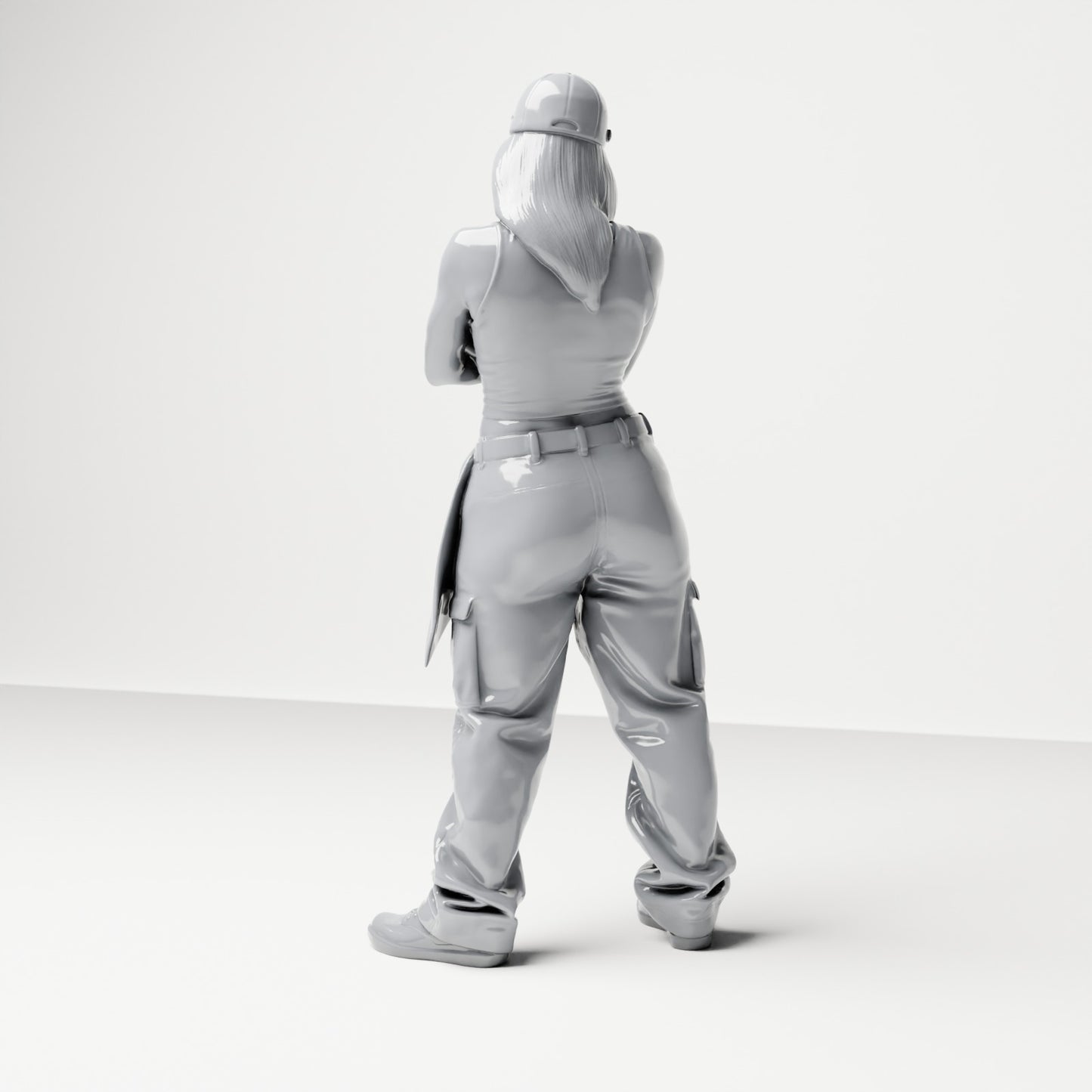 Diorama modelbouw productfoto 2: Staande figuur: Persoon met pet, korte top, wijde broek & sneakers, armen gekruist (B033)