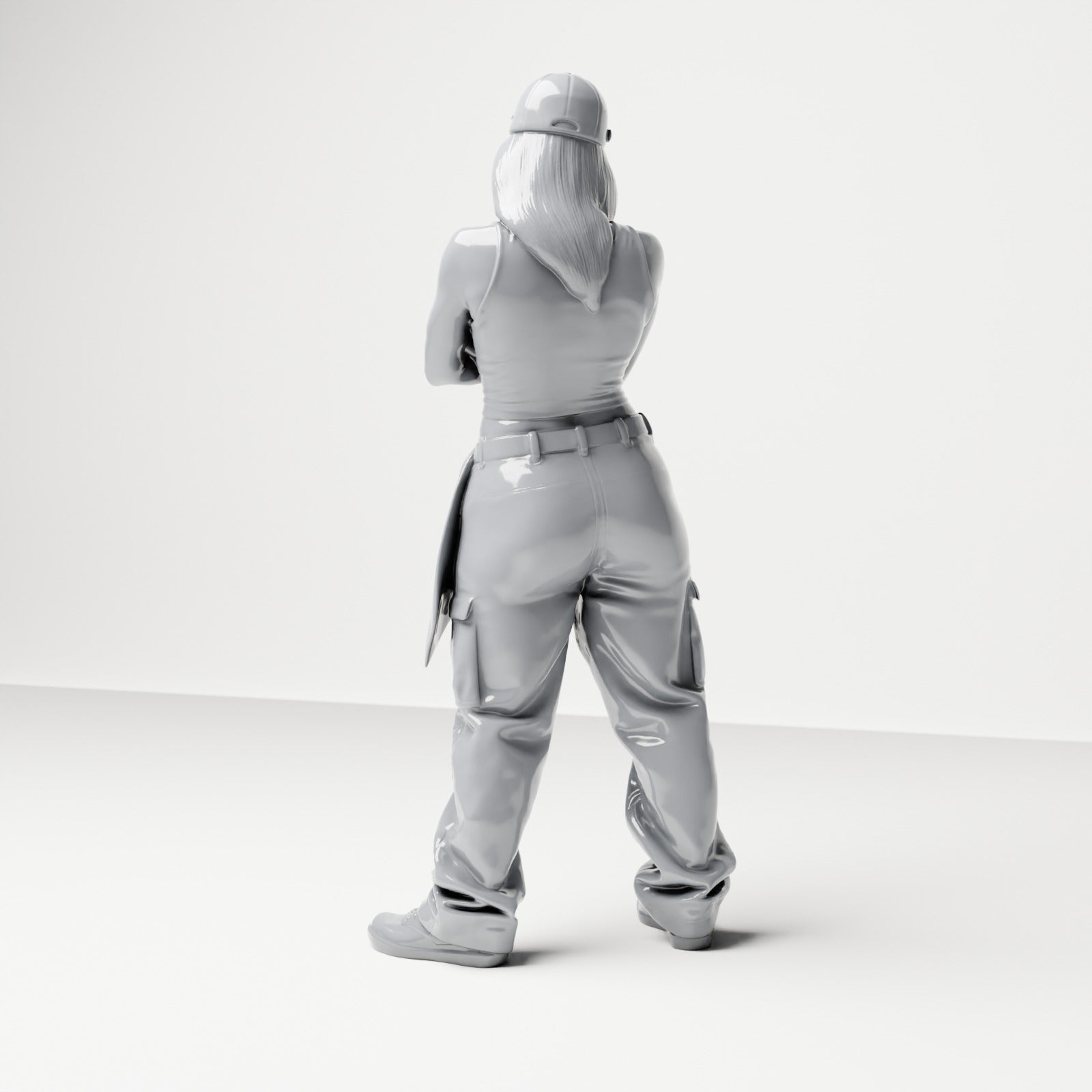 Diorama modelbouw productfoto 2: Staande figuur: Persoon met pet, korte top, wijde broek & sneakers, armen gekruist (B033)