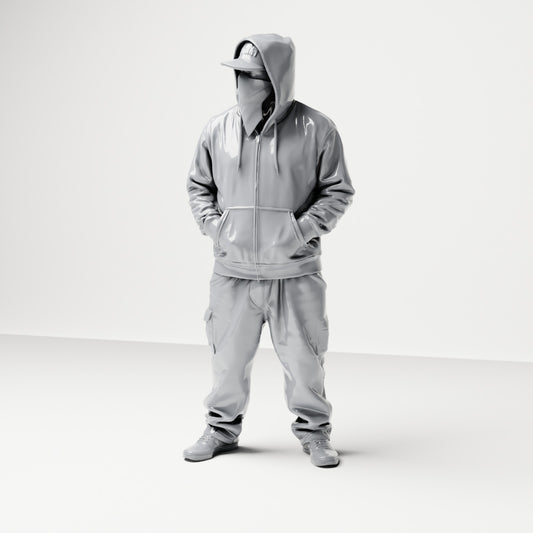 Diorama modelbouw productfoto 0: Staande figuur: Persoon met hoodie, pet & gezichtdoek, handen in de zakken (B034)