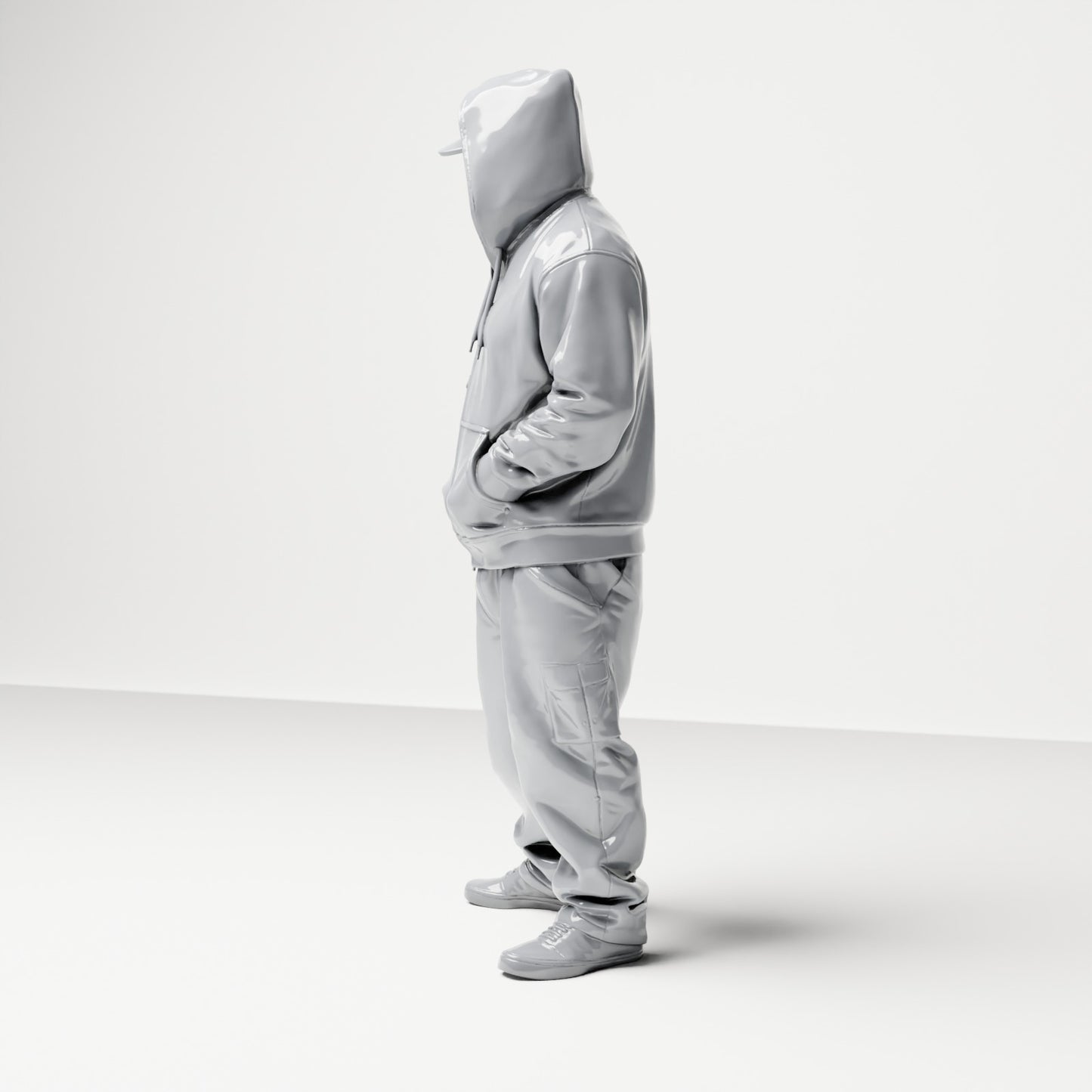Diorama modelbouw productfoto 1: Staande figuur: Persoon met hoodie, pet & gezichtdoek, handen in de zakken (B034)