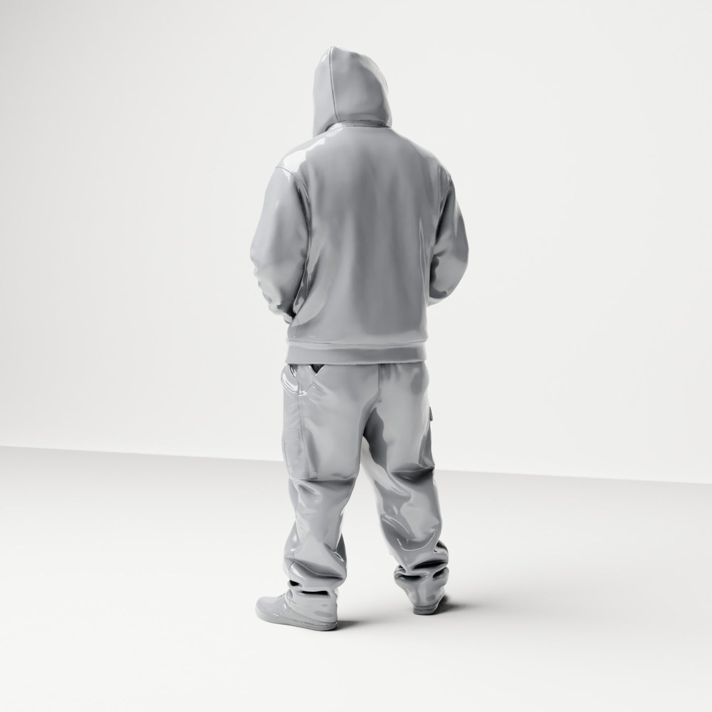 Diorama modelbouw productfoto 2: Staande figuur: Persoon met hoodie, pet & gezichtdoek, handen in de zakken (B034)