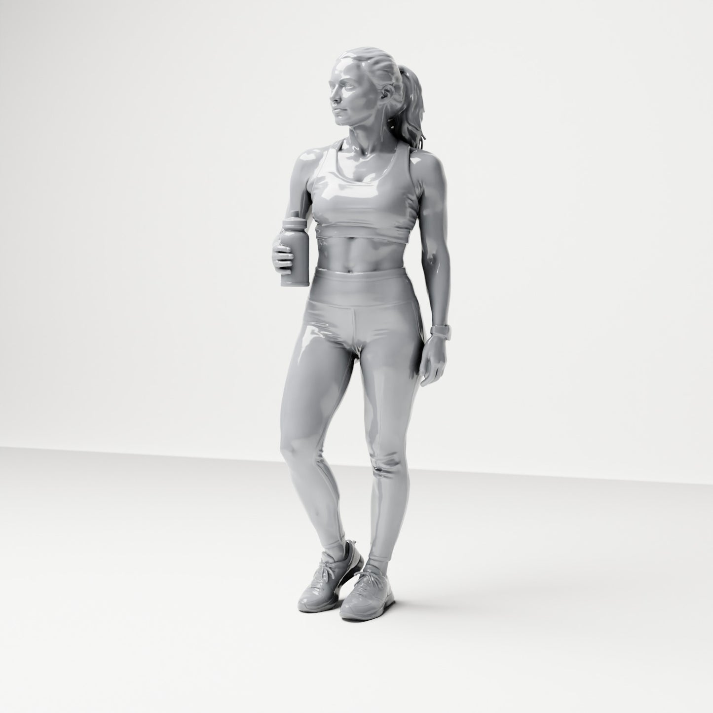 Diorama modelbouw productfoto 0: Staande figuur: Sportvrouw in trainingskleding met drinkfles (B036)