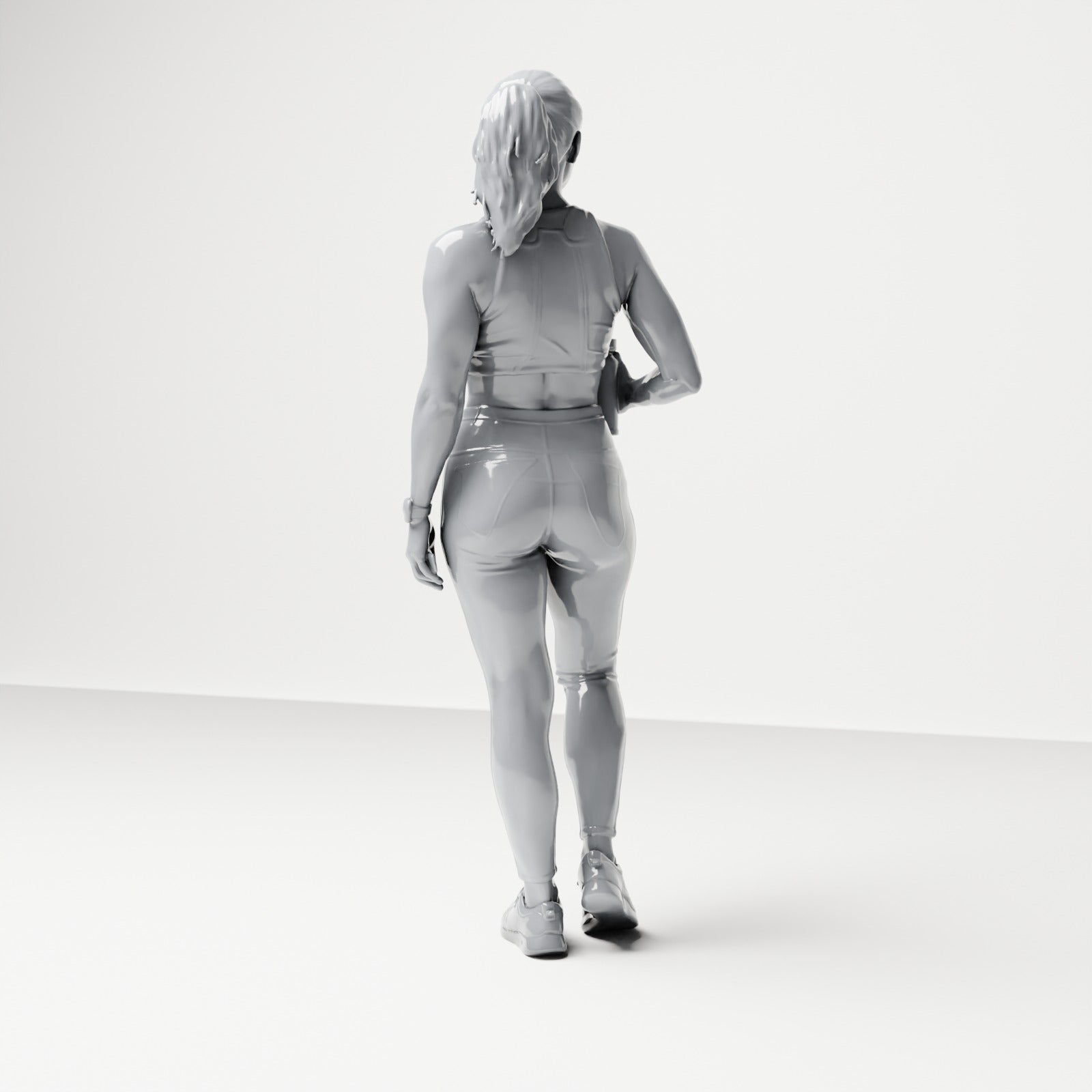 Diorama modelbouw productfoto 2: Staande figuur: Sportvrouw in trainingskleding met drinkfles (B036)