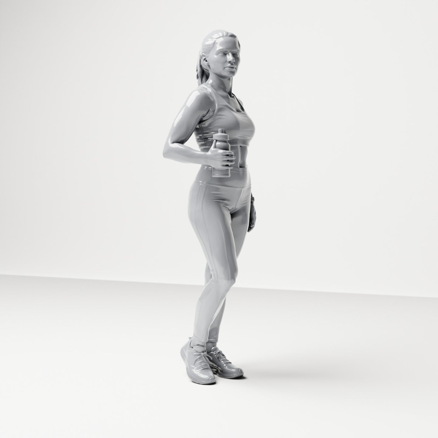 Diorama modelbouw productfoto 3: Staande figuur: Sportvrouw in trainingskleding met drinkfles (B036)