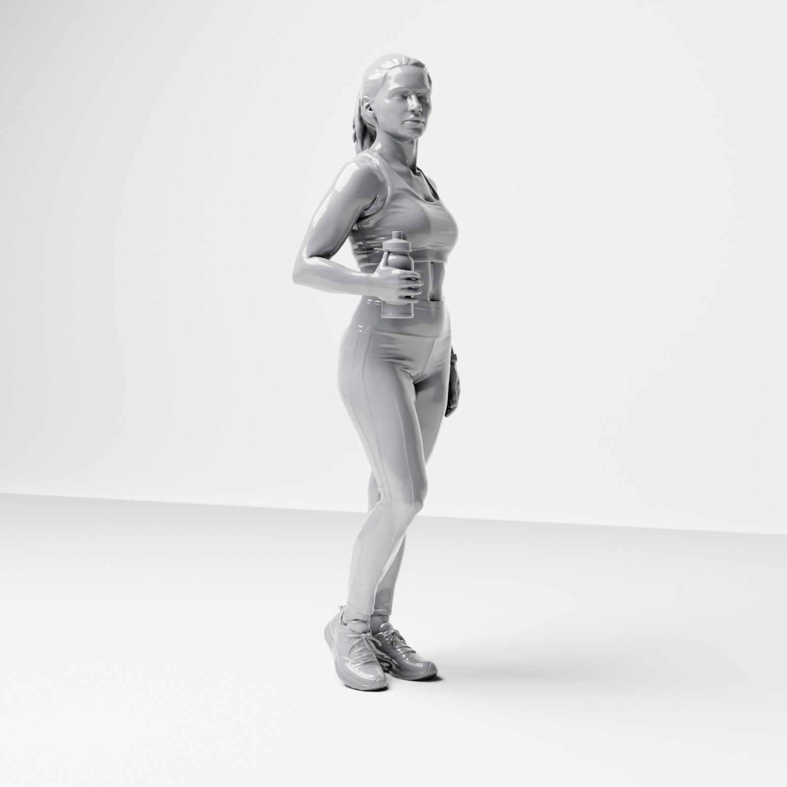 Diorama modelbouw productfoto 3: Staande figuur: Sportvrouw in trainingskleding met drinkfles (B036)
