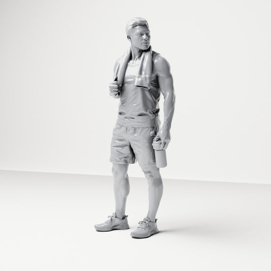 Diorama modelbouw productfoto 0: Staande figuur: Sporter met handdoek & drinkfles (B037)