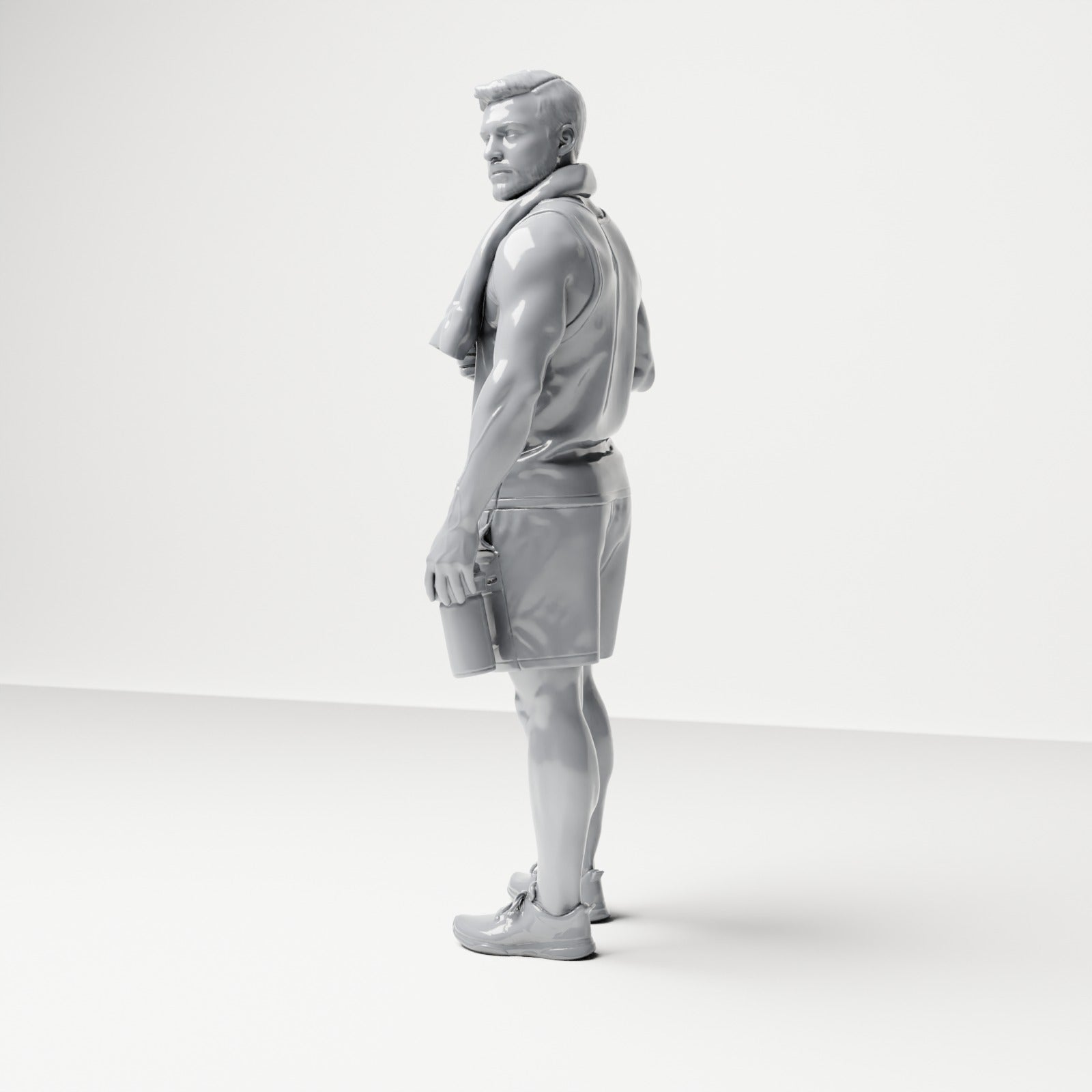 Diorama modelbouw productfoto 1: Staande figuur: Sporter met handdoek & drinkfles (B037)