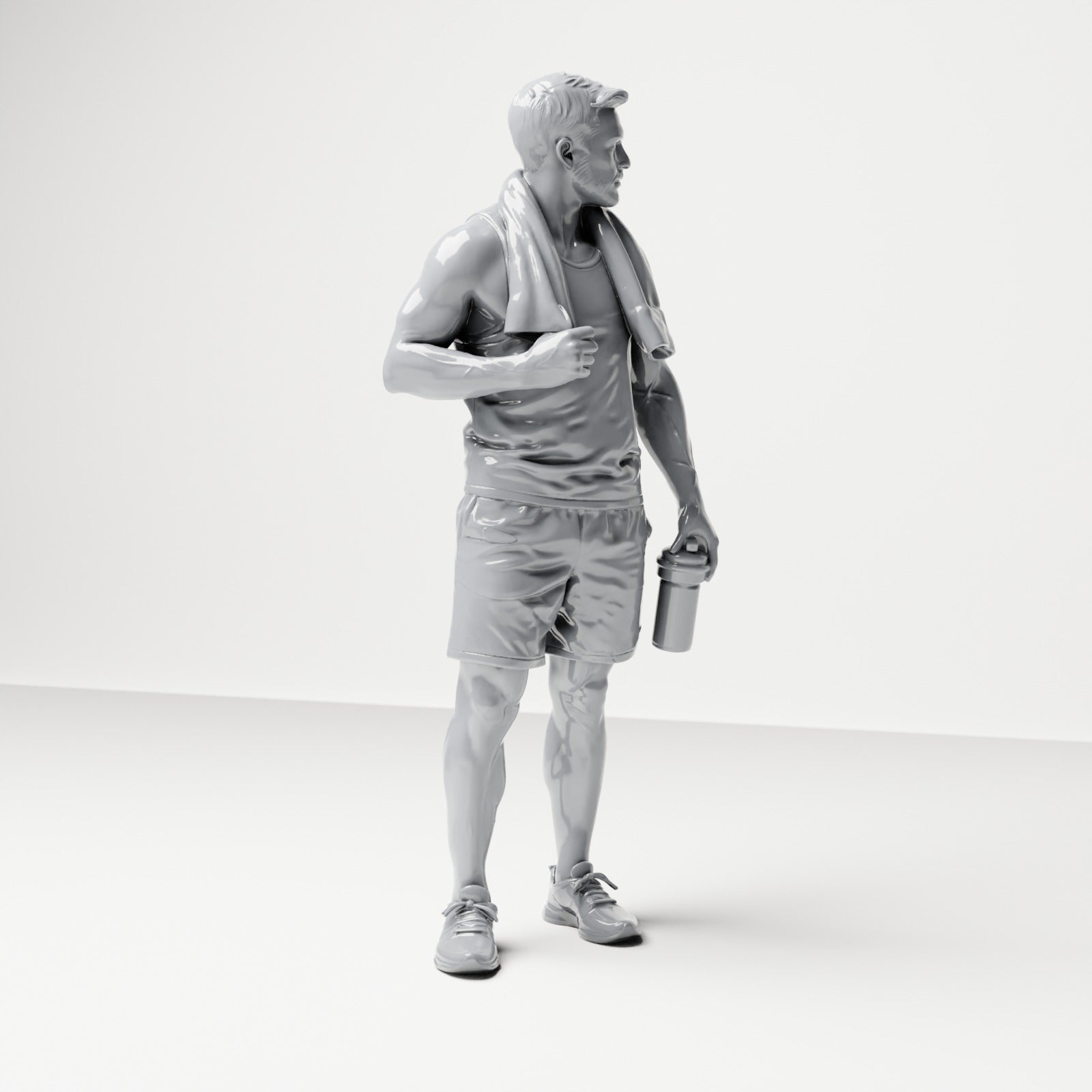 Diorama modelbouw productfoto 3: Staande figuur: Sporter met handdoek en drinkfles (B037)