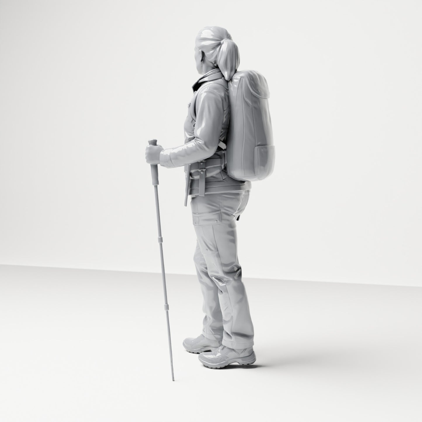 Diorama modelbouw productfoto 1: Staande figuur: Wanderer met rugzak & twee trekkingstokken (B039)