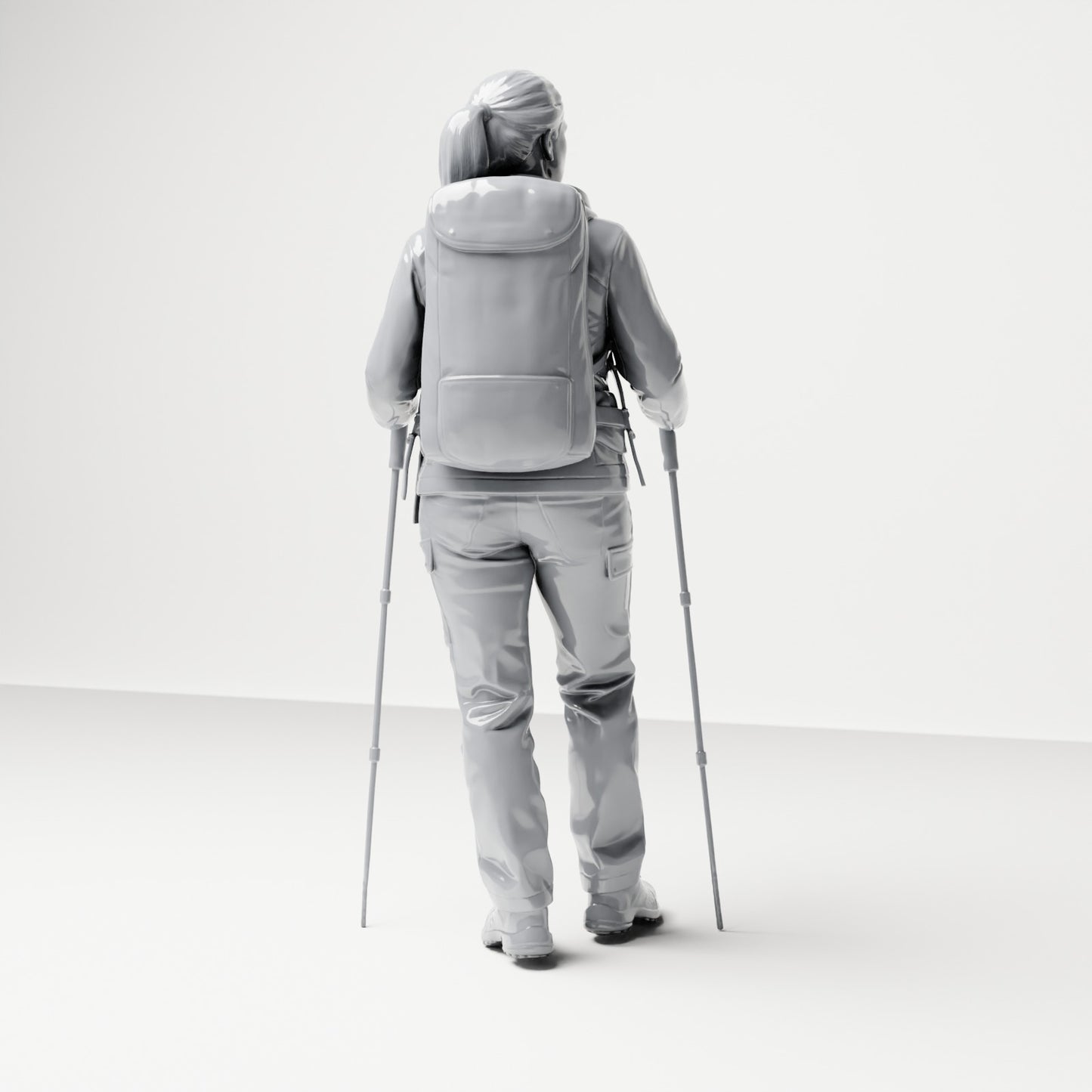 Diorama modelbouw productfoto 2: Staande figuur: Wanderer met rugzak en twee trekkingstokken (B039)