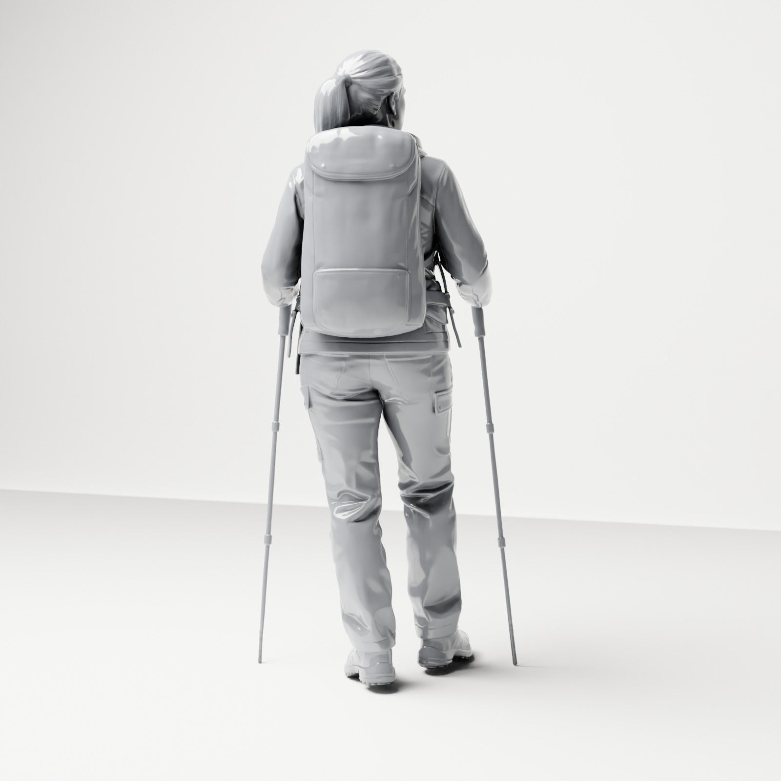 Diorama modelbouw productfoto 2: Staande figuur: Wanderer met rugzak en twee trekkingstokken (B039)